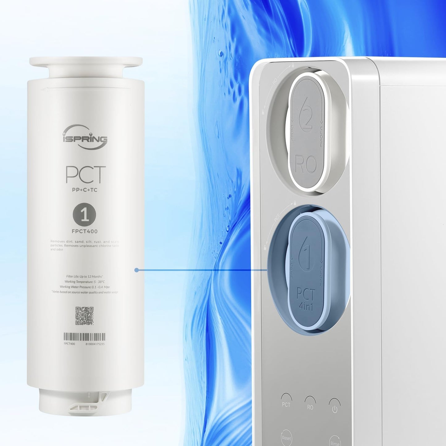 iSpring RO400 Reverse Osmosis System, Tankless Water Filtration System, 400 GPD Fast Flow Under Sink RO System with Brushed Nickel Faucet, 2.5:1 Pure to Drain Ratio, TDS Reduction, White