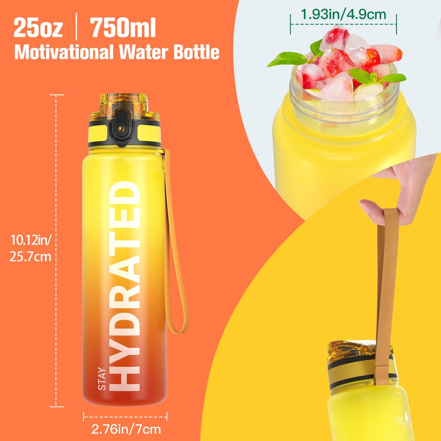 Sahara Sailor Leakproof Water Bottle 1L/500ML/750ML, Tritan BPA Free Motivational Sport Drinks Bottle with Clear Time Marker, Lock Cover, Easy Clean Brush, Durable for Gym, School, Cycling (1 Bottle)