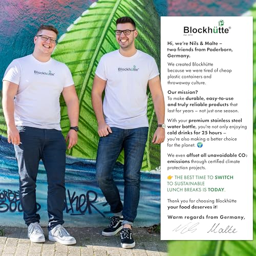 Blockhütte Stainless Steel Water Bottle I 750ml I Insulated Metal Flask, BPA Free, Leakproof, Dishwasher Safe, Ideal for Gym, Travel, Cold Drinks, Reusable, with Natural Cleaning Brush