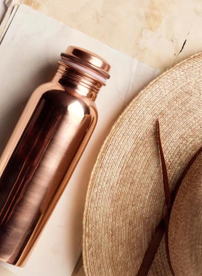 HOUSE OF COPPER 99.76%~ 100% Pure Copper Water Bottle, 1000ml, Golden, Reusable, Matt Finish, Antimicrobial Copper, Cycling, Hydration on the go, Sports, Adult, Plain