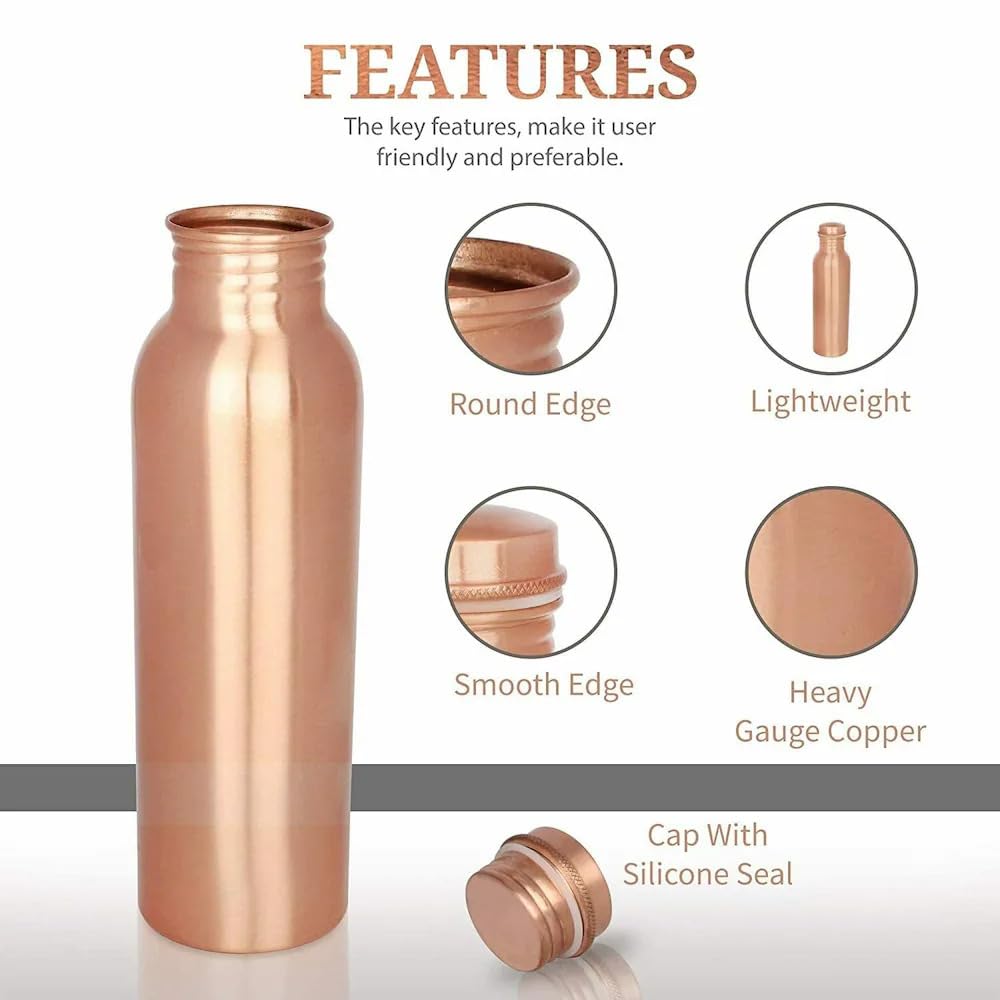 HOUSE OF COPPER 99.76%~ 100% Pure Copper Water Bottle, 1000ml, Golden, Reusable, Matt Finish, Antimicrobial Copper, Cycling, Hydration on the go, Sports, Adult, Plain