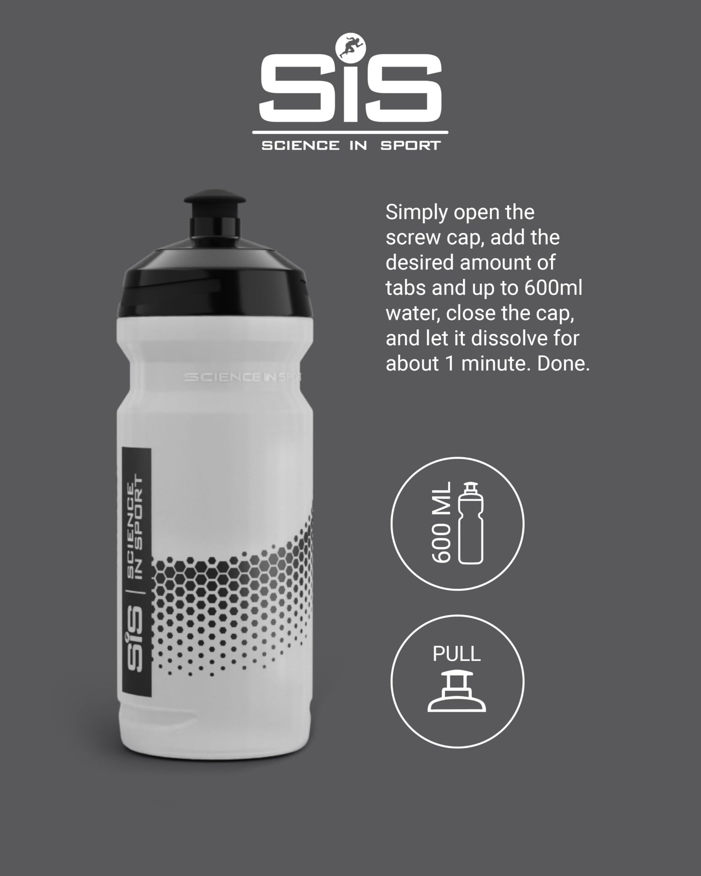 Science in Sport SIS Clear Sports Water Bottle, Plastic Water Bottle, Black Logo, Transparent Colour, 800 ml