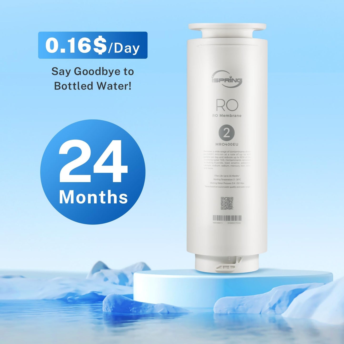 iSpring RO400 Reverse Osmosis System, Tankless Water Filtration System, 400 GPD Fast Flow Under Sink RO System with Brushed Nickel Faucet, 2.5:1 Pure to Drain Ratio, TDS Reduction, White