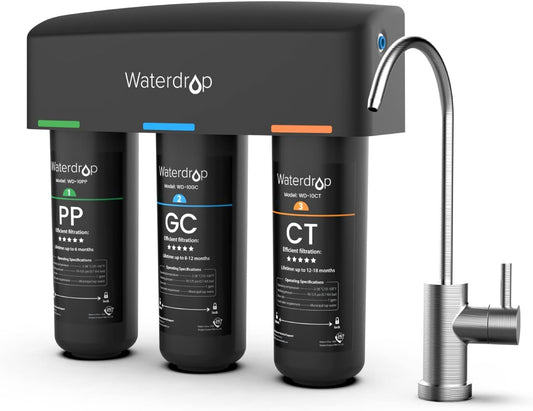 Waterdrop TSA Under Sink Water Filter System, 3-Stage High Capacity Water Filtration System, NSF/ANSI 42 Certified,Reduce PFAS, PFOA/PFOS, Reduce Lead, Chlorine, Bad Taste