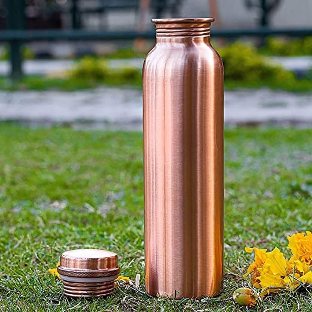 HOUSE OF COPPER 99.76%~ 100% Pure Copper Water Bottle, 1000ml, Golden, Reusable, Matt Finish, Antimicrobial Copper, Cycling, Hydration on the go, Sports, Adult, Plain