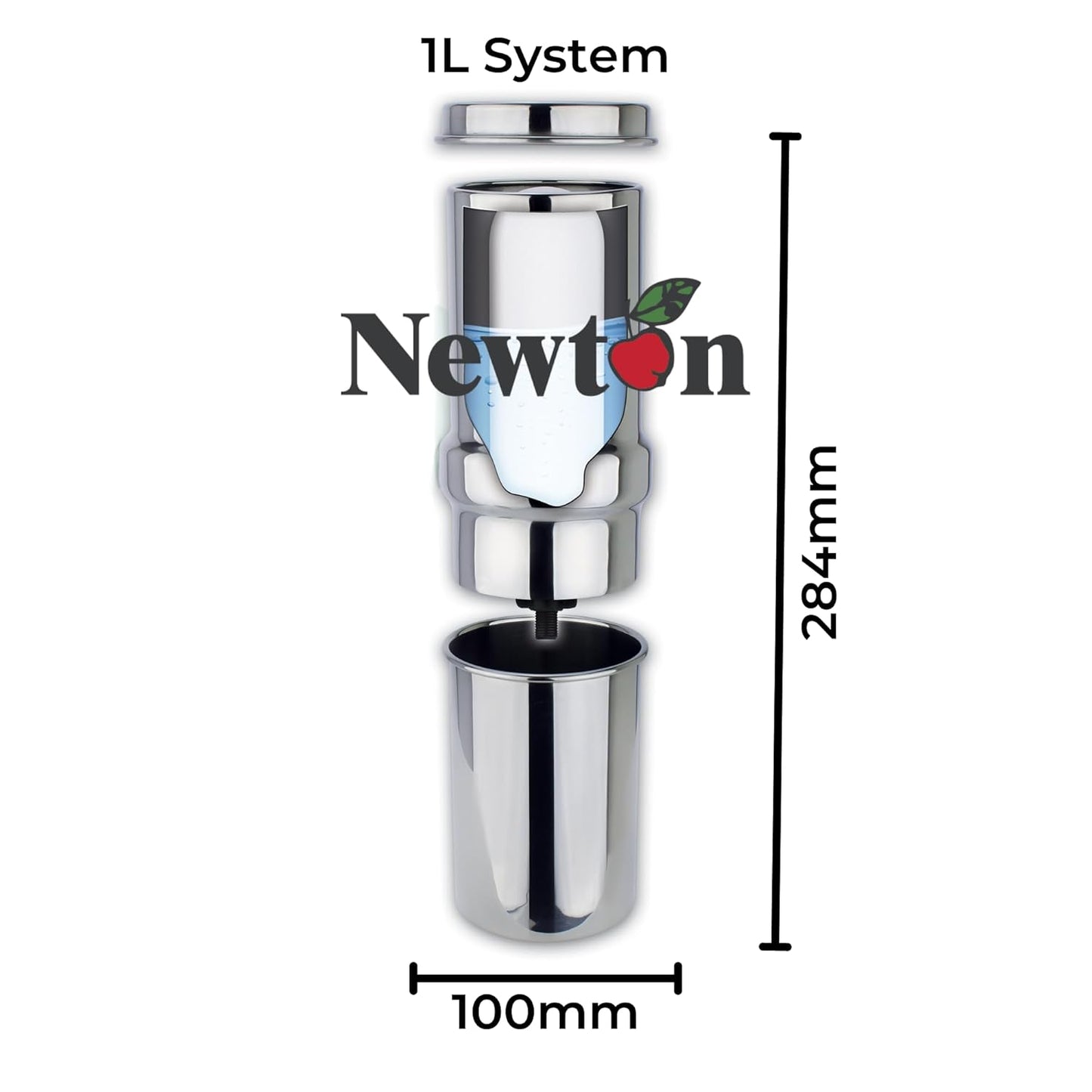 NEWTON Premium Gravity Water Filter System with Heavy Metal and Fluoride Removal | Reduces Limescale | 12L Capacity System with 2x Filter Candles, Stainless Steel Stand & Sight Glass Tap
