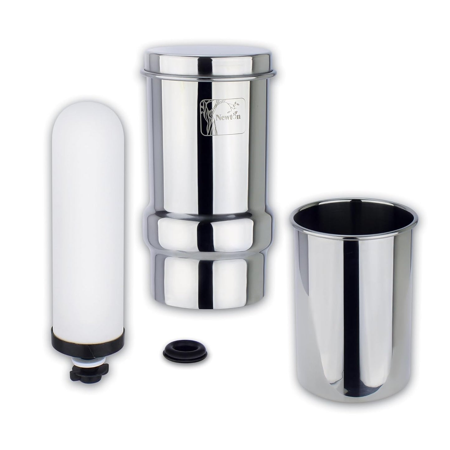 NEWTON Premium Gravity Water Filter System with Heavy Metal and Fluoride Removal | Reduces Limescale | 12L Capacity System with 2x Filter Candles, Stainless Steel Stand & Sight Glass Tap