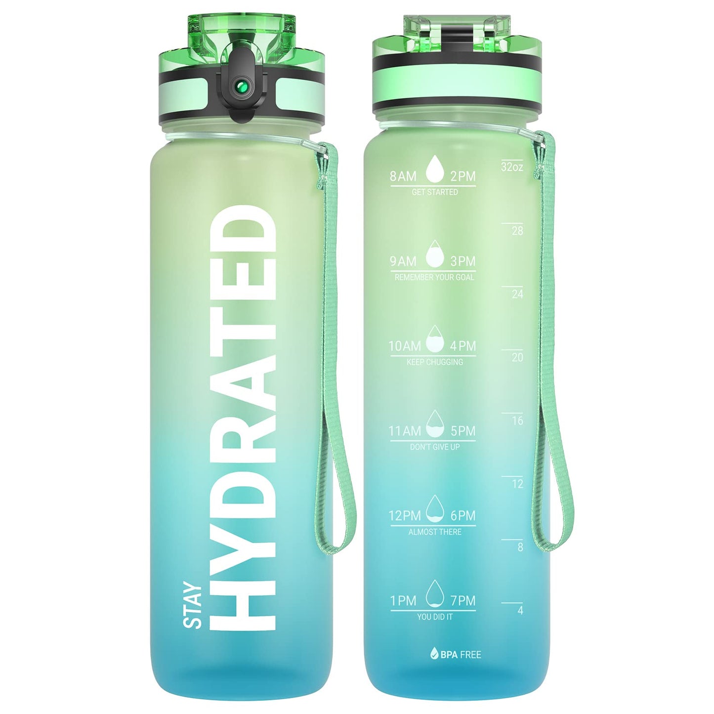 Sahara Sailor Leakproof Water Bottle 1L/500ML/750ML, Tritan BPA Free Motivational Sport Drinks Bottle with Clear Time Marker, Lock Cover, Easy Clean Brush, Durable for Gym, School, Cycling (1 Bottle)