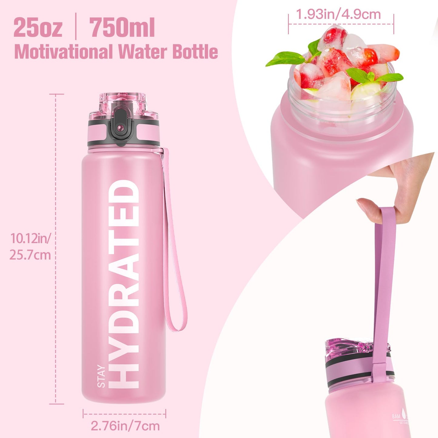 Sahara Sailor Leakproof Water Bottle 1L/500ML/750ML, Tritan BPA Free Motivational Sport Drinks Bottle with Clear Time Marker, Lock Cover, Easy Clean Brush, Durable for Gym, School, Cycling (1 Bottle)