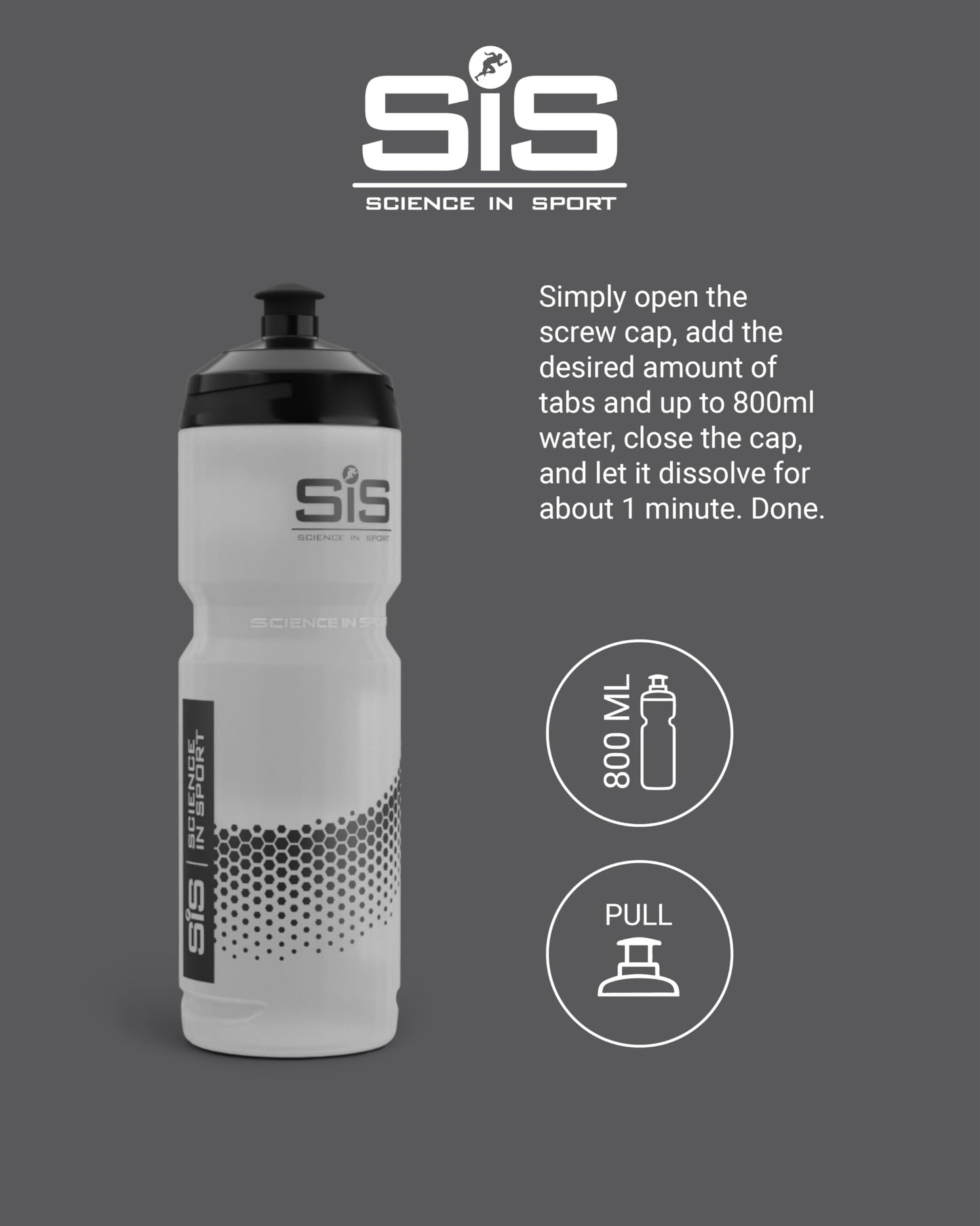 Science in Sport SIS Clear Sports Water Bottle, Plastic Water Bottle, Black Logo, Transparent Colour, 800 ml