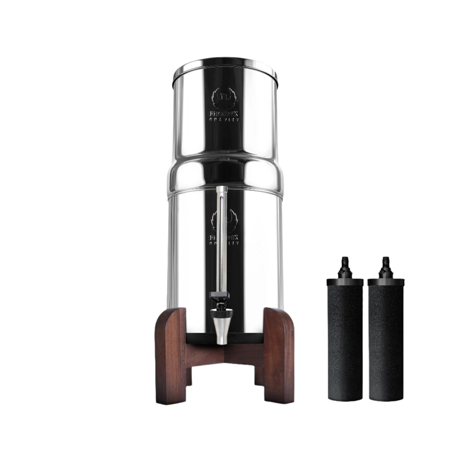 PHOENIX GRAVITY 6-Litre NSF Certified AISI 304 Stainless Steel Countertop Water Filter System with 2 Smart (Black) Carbon Filter Elements & Free Stainless Steel Water Tap (6 L)