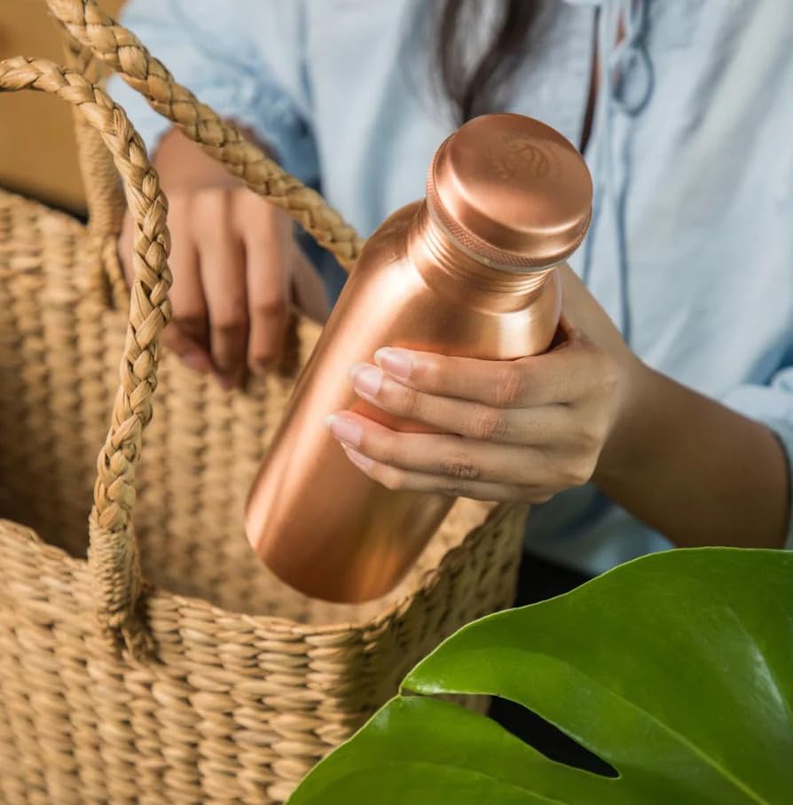 HOUSE OF COPPER 99.76%~ 100% Pure Copper Water Bottle, 1000ml, Golden, Reusable, Matt Finish, Antimicrobial Copper, Cycling, Hydration on the go, Sports, Adult, Plain