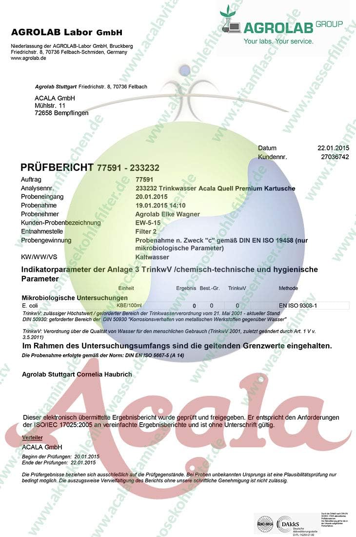 AcalaQuell MINI Water Filter System | Anthracite | with Tank | Blue. BPA FREE plastic Reservoir with a capacity of 5 litres. Best Natural Gravity Filtration Technology.