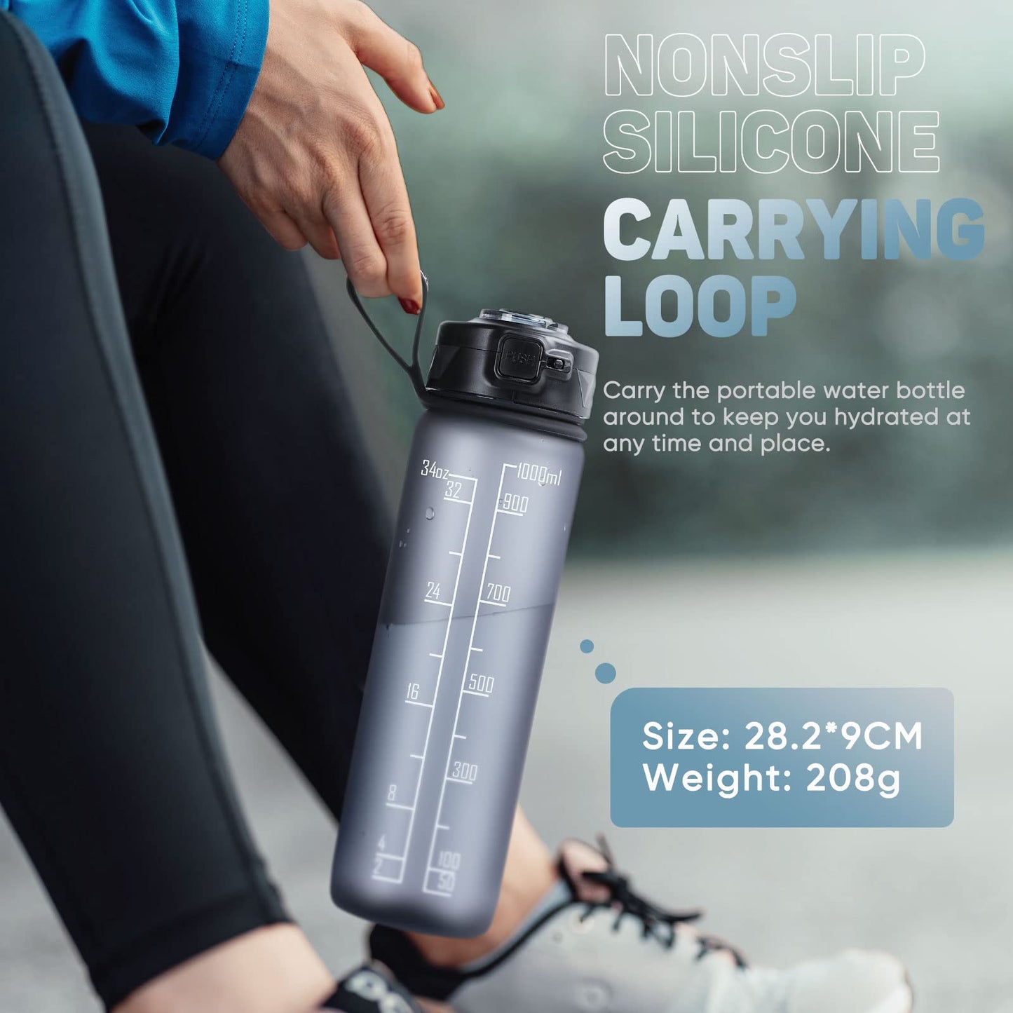 FULDENT Sports Water Bottle 1L Leakproof Design Water Bottle, BPA Free Tritan Plastic Drinking Bottle for Teenager, Adult, Sports, Hiking, Gym, Fitness, Outdoor, Cycling, School & Office