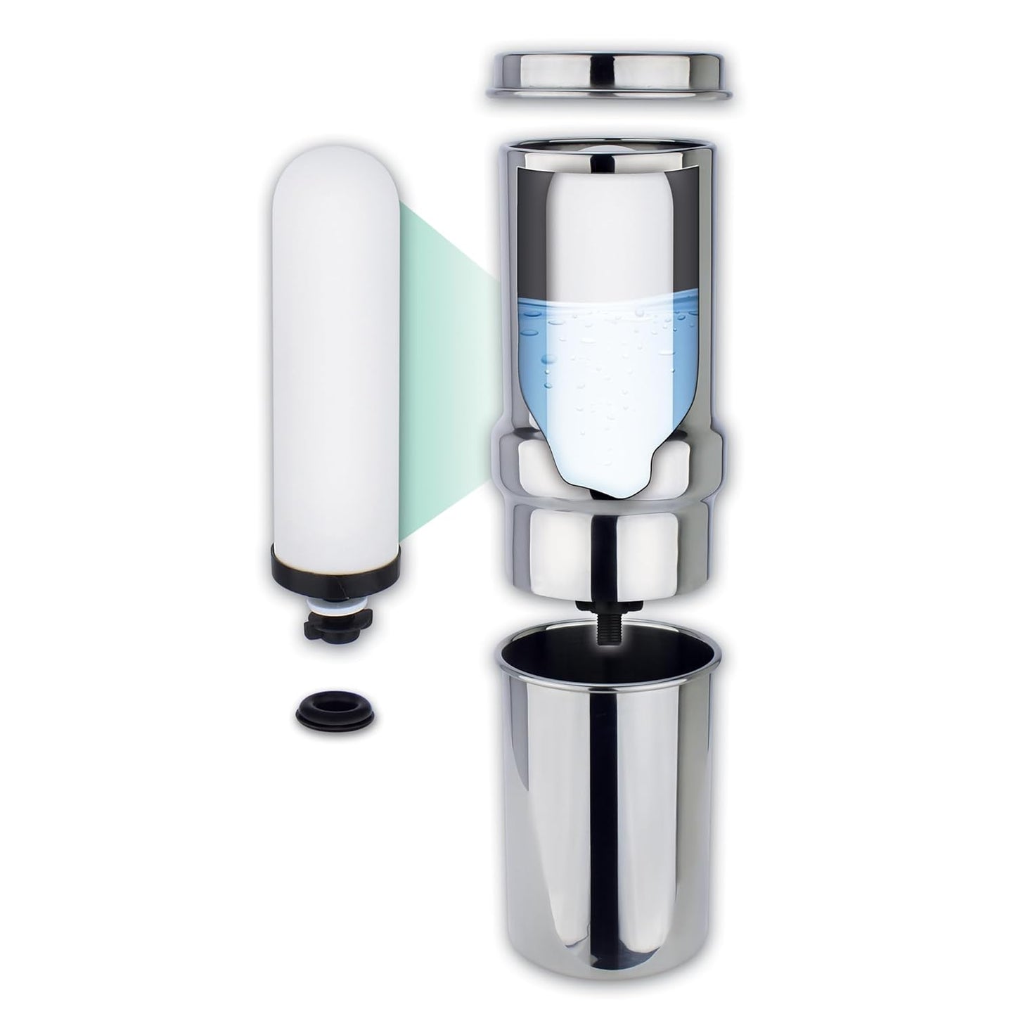 NEWTON Premium Gravity Water Filter System with Heavy Metal and Fluoride Removal | Reduces Limescale | 12L Capacity System with 2x Filter Candles, Stainless Steel Stand & Sight Glass Tap