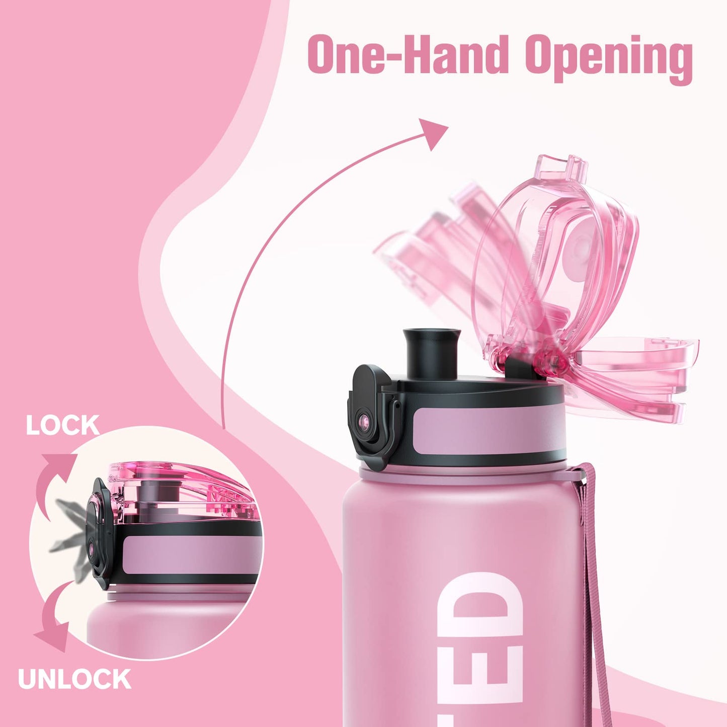 Sahara Sailor Leakproof Water Bottle 1L/500ML/750ML, Tritan BPA Free Motivational Sport Drinks Bottle with Clear Time Marker, Lock Cover, Easy Clean Brush, Durable for Gym, School, Cycling (1 Bottle)