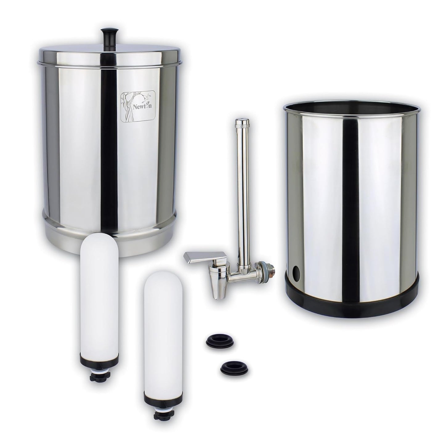 NEWTON Premium Gravity Water Filter System with Heavy Metal and Fluoride Removal | Reduces Limescale | 12L Capacity System with 2x Filter Candles, Stainless Steel Stand & Sight Glass Tap