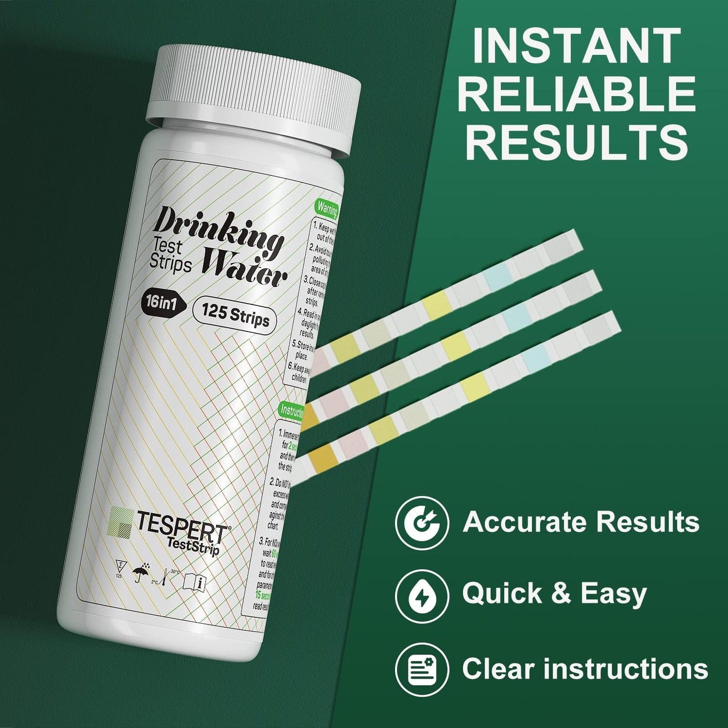 TESPERT Water Testing Kits for Drinking Water 125 Strips - 16 in 1 Drinking Water Test Kit - Water Test Strips with Hardness, Lead, Iron, Copper