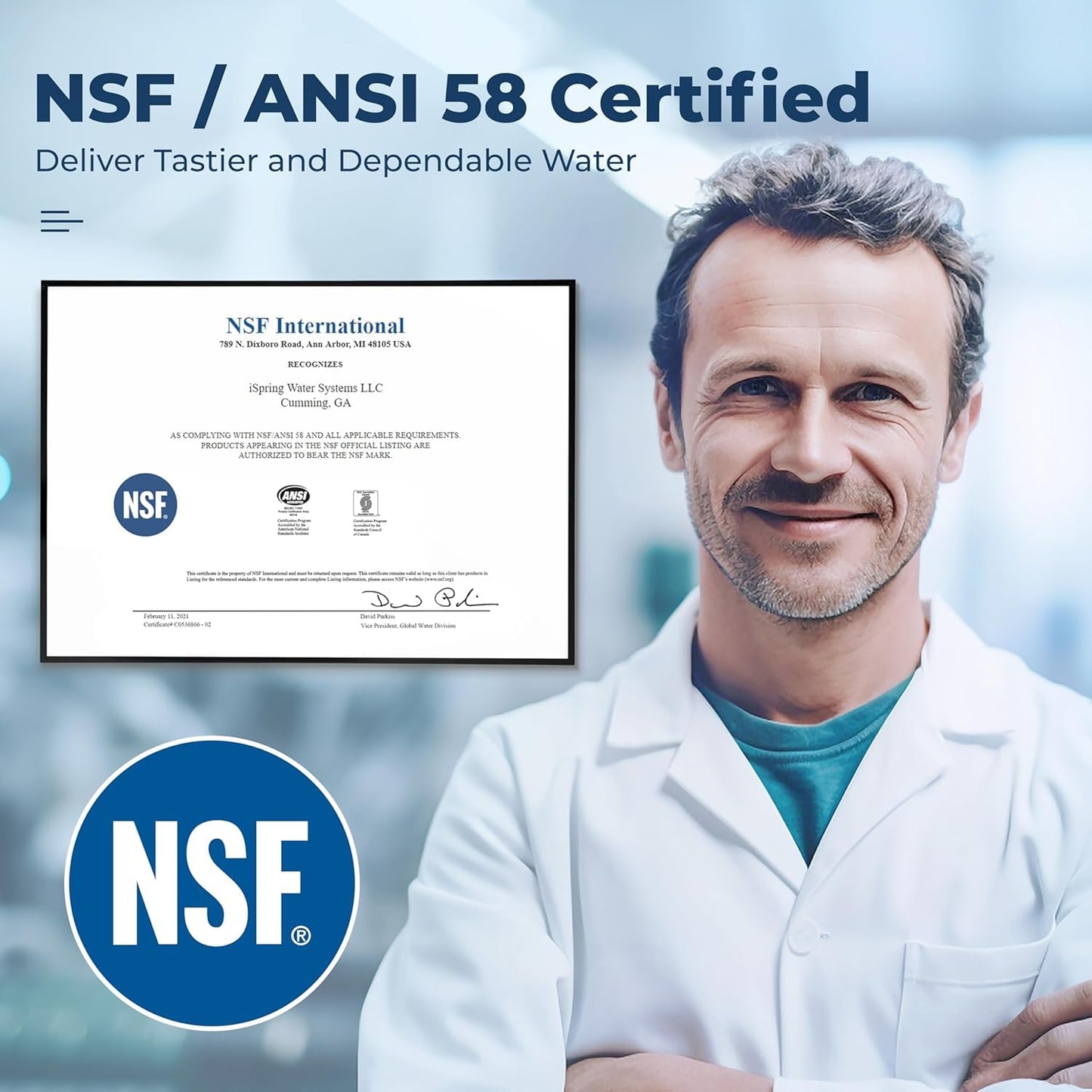 iSpring RO400 Reverse Osmosis System, Tankless Water Filtration System, 400 GPD Fast Flow Under Sink RO System with Brushed Nickel Faucet, 2.5:1 Pure to Drain Ratio, TDS Reduction, White