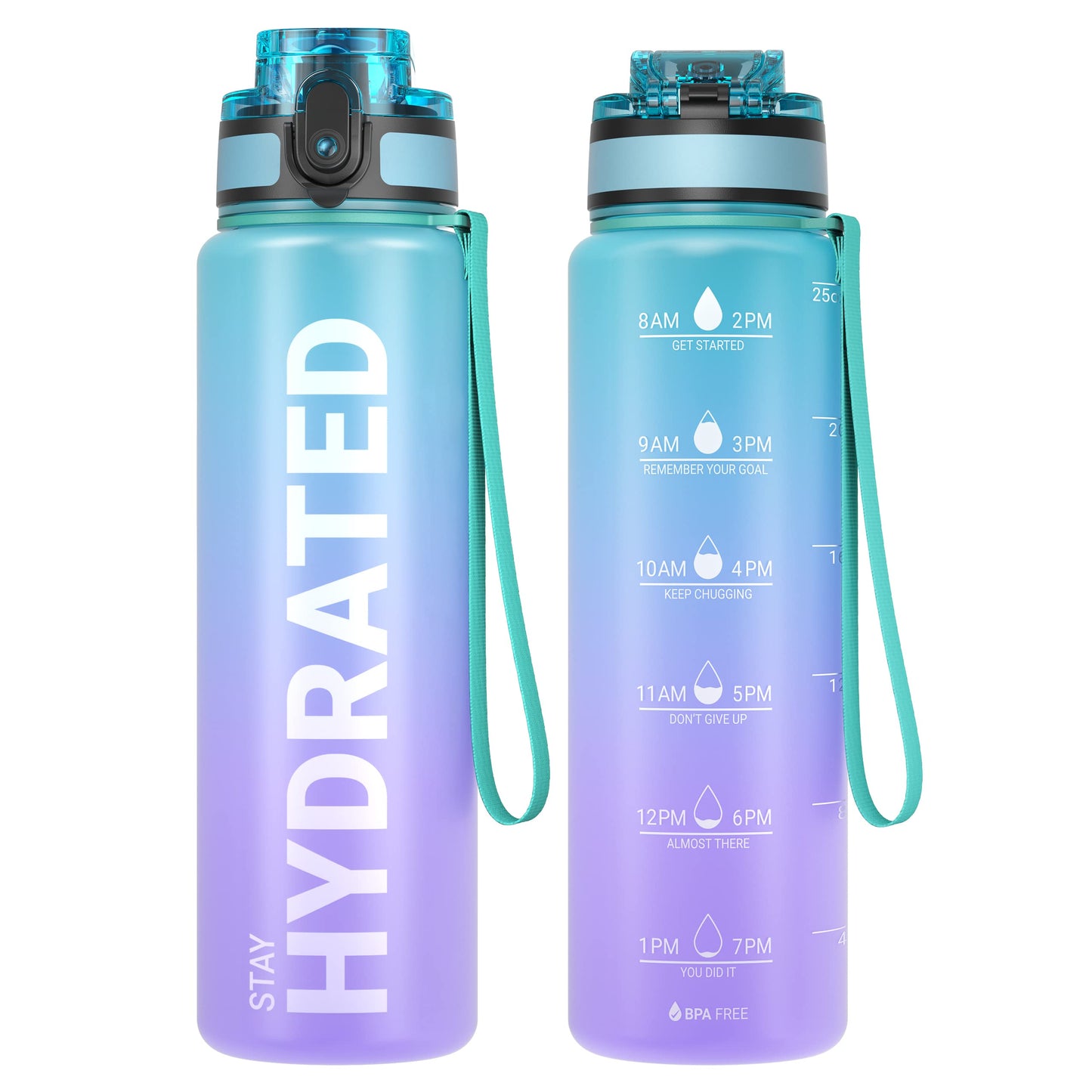 Sahara Sailor Leakproof Water Bottle 1L/500ML/750ML, Tritan BPA Free Motivational Sport Drinks Bottle with Clear Time Marker, Lock Cover, Easy Clean Brush, Durable for Gym, School, Cycling (1 Bottle)