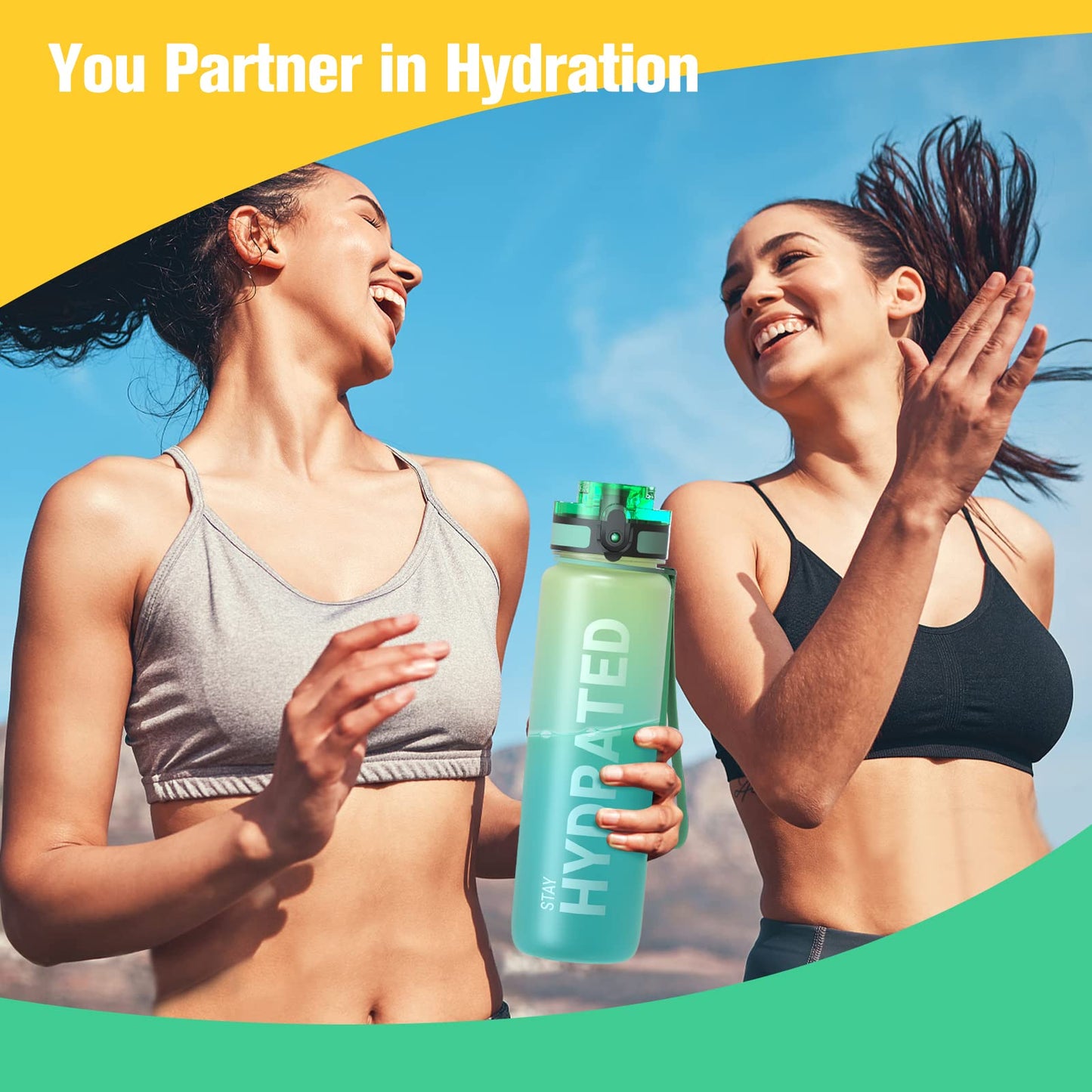 Sahara Sailor Leakproof Water Bottle 1L/500ML/750ML, Tritan BPA Free Motivational Sport Drinks Bottle with Clear Time Marker, Lock Cover, Easy Clean Brush, Durable for Gym, School, Cycling (1 Bottle)