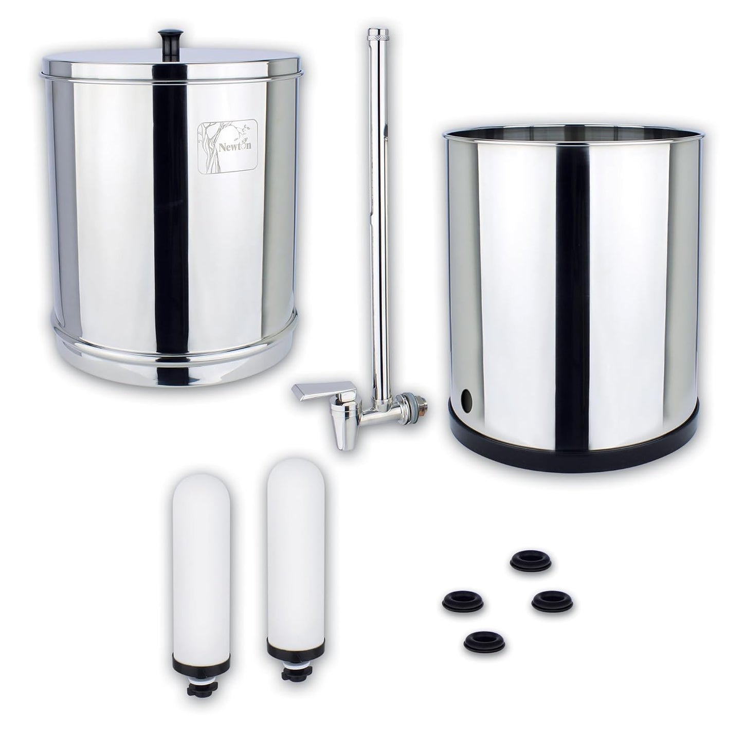 NEWTON Premium Gravity Water Filter System with Heavy Metal and Fluoride Removal | Reduces Limescale | 12L Capacity System with 2x Filter Candles, Stainless Steel Stand & Sight Glass Tap