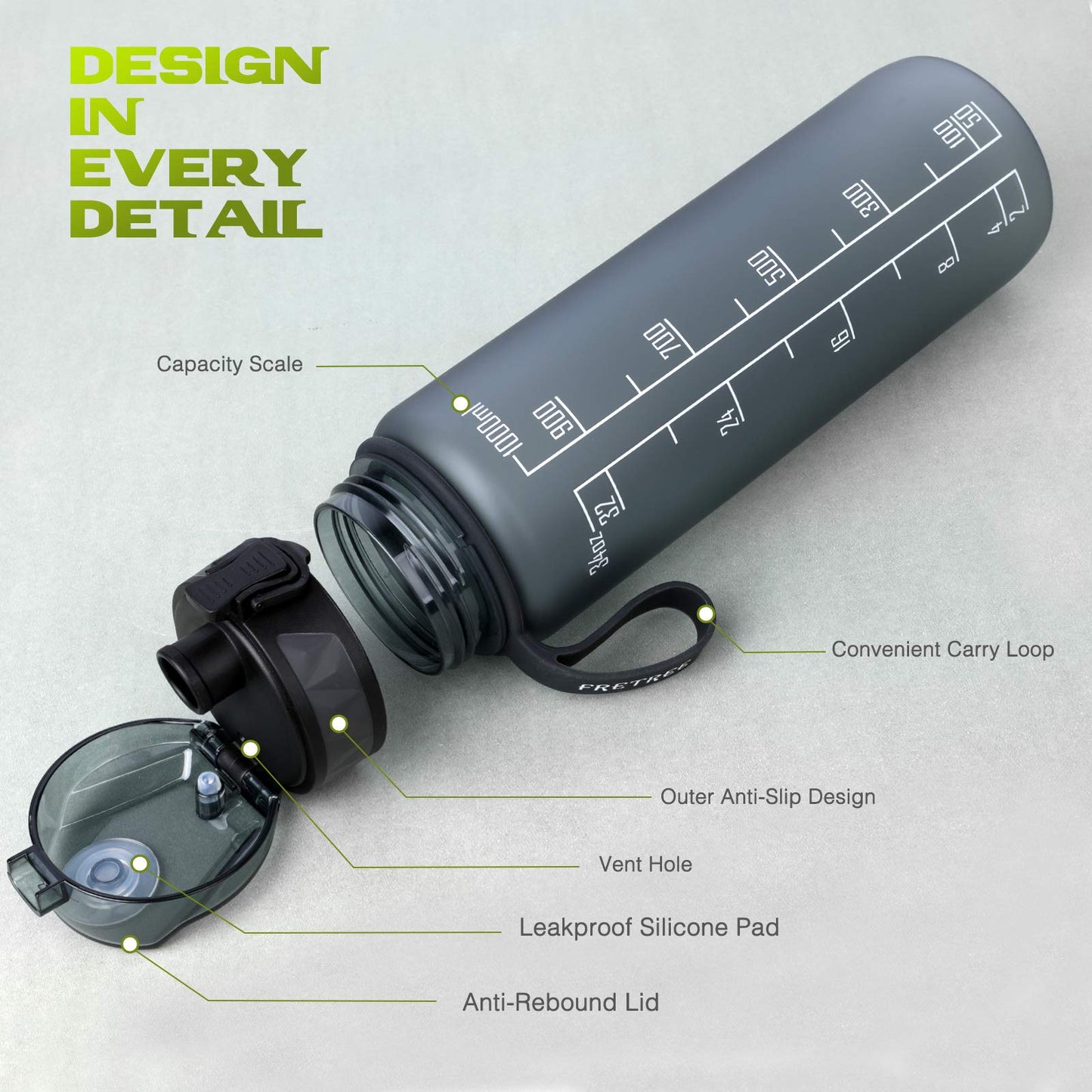 FULDENT Sports Water Bottle 1L Leakproof Design Water Bottle, BPA Free Tritan Plastic Drinking Bottle for Teenager, Adult, Sports, Hiking, Gym, Fitness, Outdoor, Cycling, School & Office