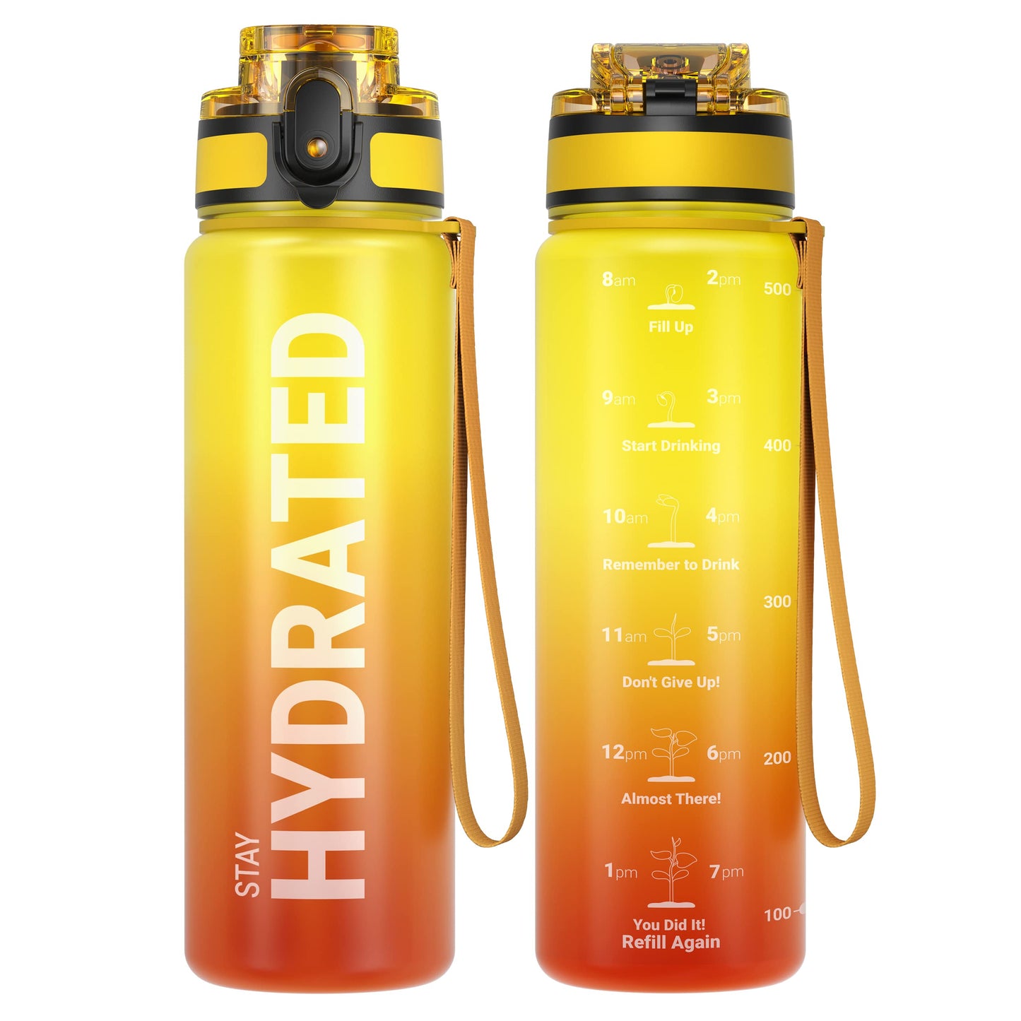 Sahara Sailor Leakproof Water Bottle 1L/500ML/750ML, Tritan BPA Free Motivational Sport Drinks Bottle with Clear Time Marker, Lock Cover, Easy Clean Brush, Durable for Gym, School, Cycling (1 Bottle)