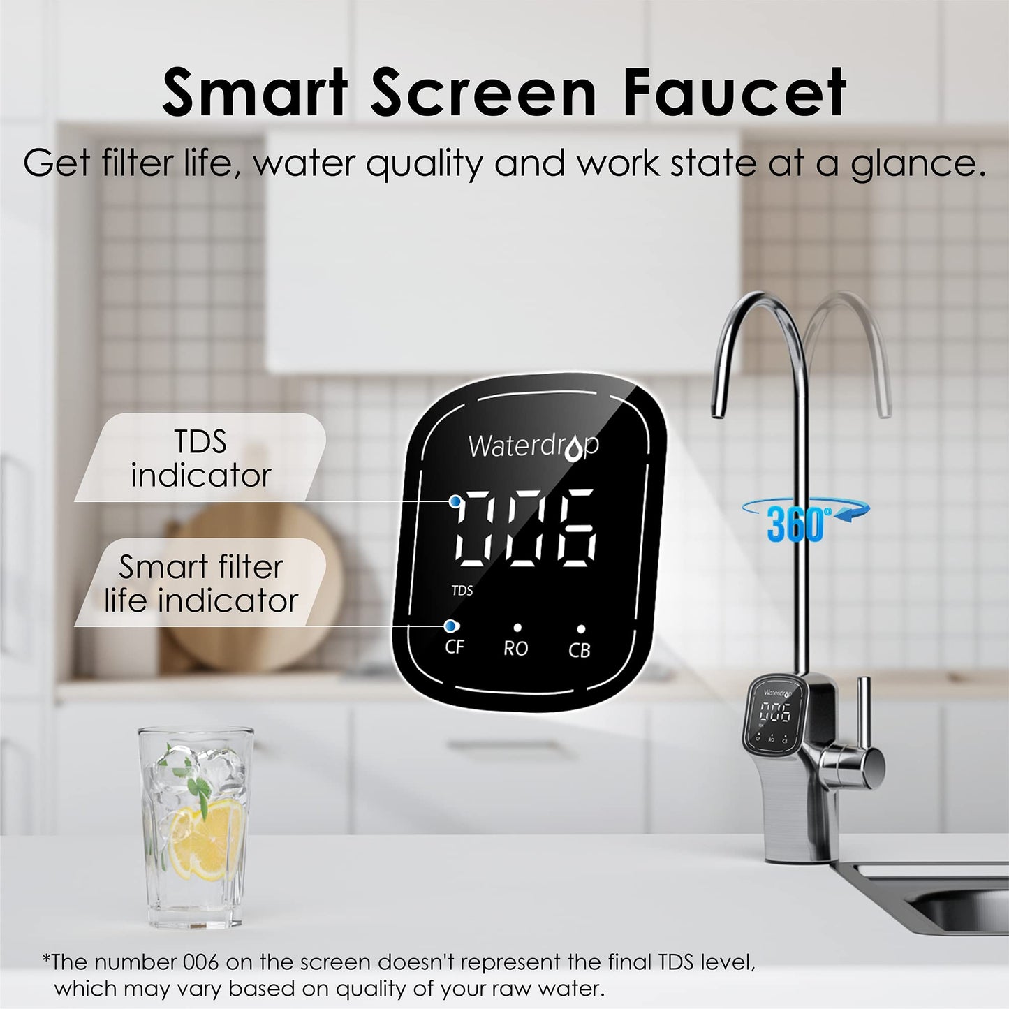 Waterdrop G3P600 Reverse Osmosis Water Filter, 600 GPD, Water Softener, Reduce TDS, Reduce Scale, Enhance the Flavor of Coffee and Tea, 2:1 Pure to Drain, Smart LED Faucet