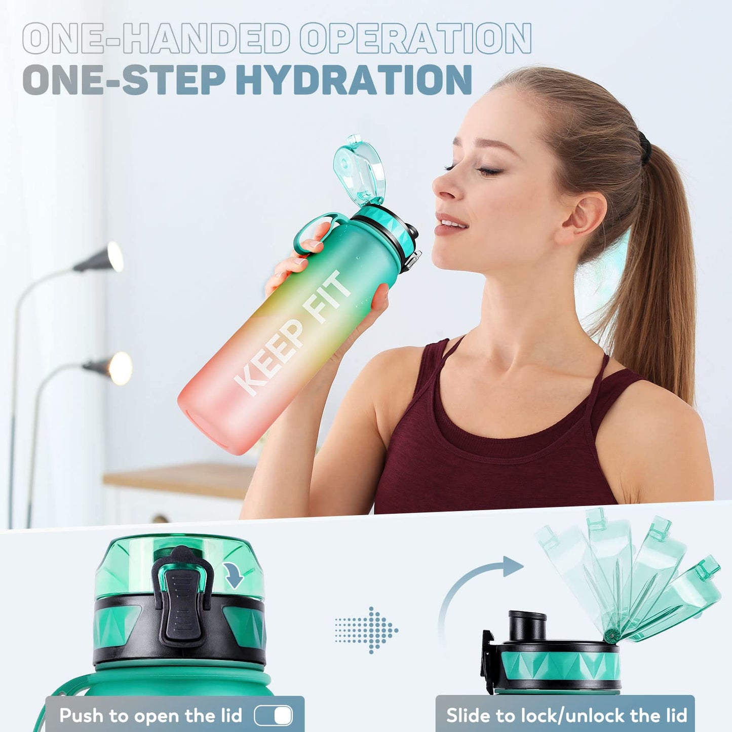 FULDENT Sports Water Bottle 1L Leakproof Design Water Bottle, BPA Free Tritan Plastic Drinking Bottle for Teenager, Adult, Sports, Hiking, Gym, Fitness, Outdoor, Cycling, School & Office