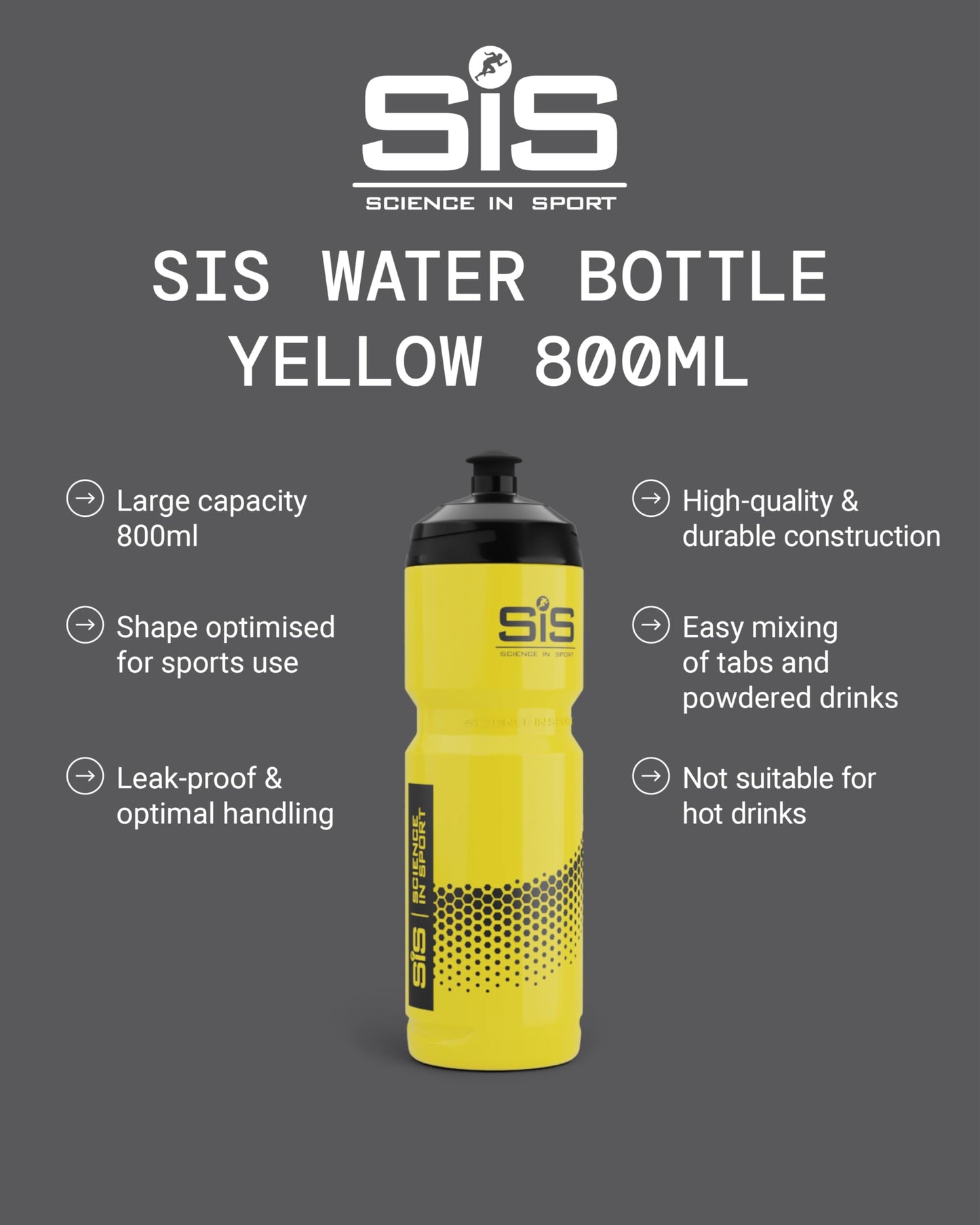 Science in Sport SIS Clear Sports Water Bottle, Plastic Water Bottle, Black Logo, Transparent Colour, 800 ml