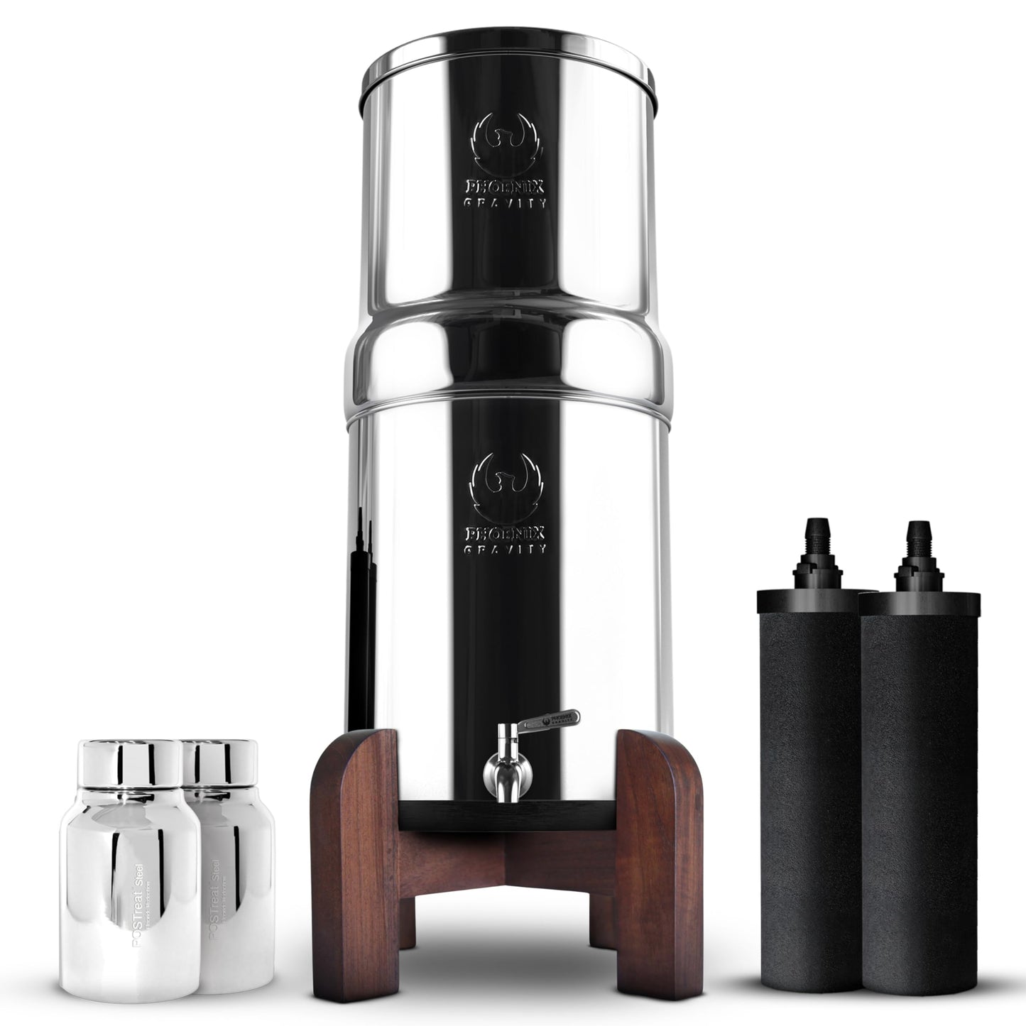 PHOENIX GRAVITY 6-Litre NSF Certified AISI 304 Stainless Steel Countertop Water Filter System with 2 Smart (Black) Carbon Filter Elements & Free Stainless Steel Water Tap (6 L)
