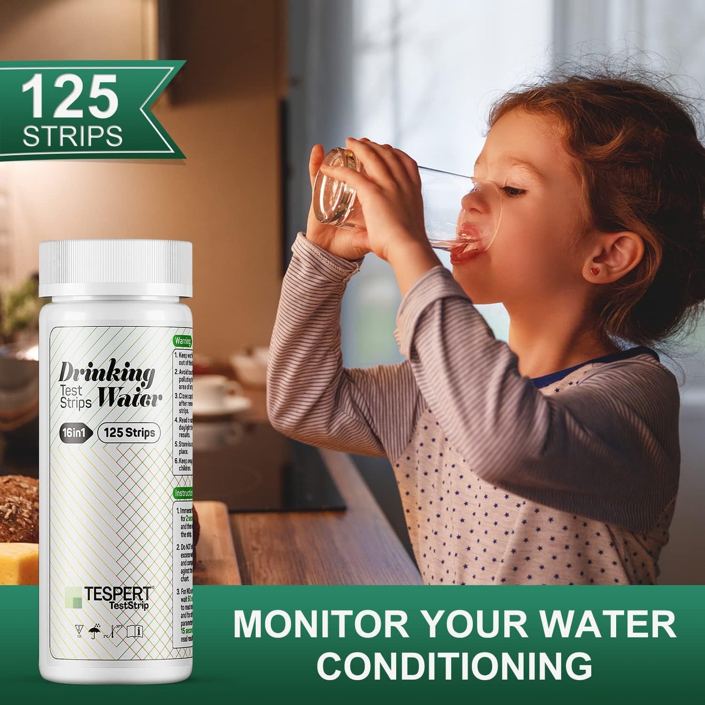 TESPERT Water Testing Kits for Drinking Water 125 Strips - 16 in 1 Drinking Water Test Kit - Water Test Strips with Hardness, Lead, Iron, Copper