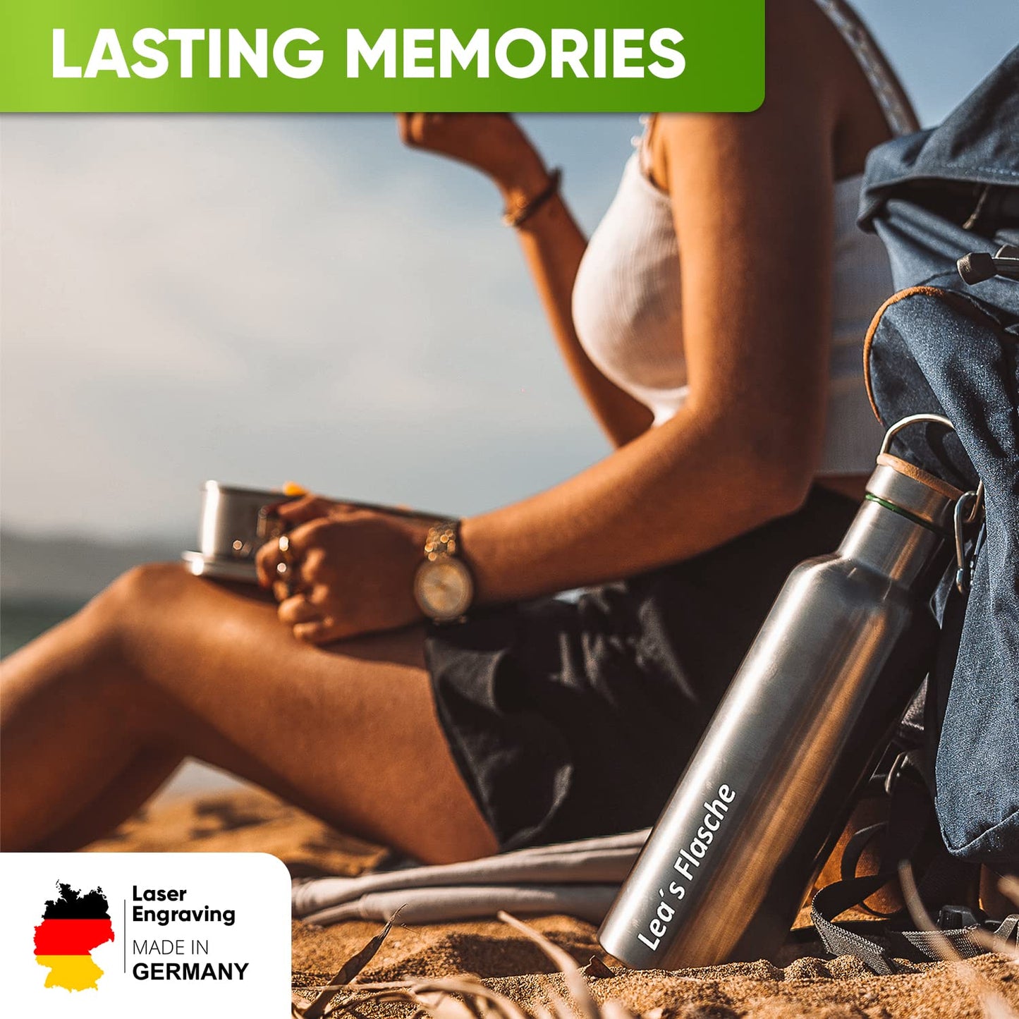 Blockhütte Stainless Steel Water Bottle I 750ml I Insulated Metal Flask, BPA Free, Leakproof, Dishwasher Safe, Ideal for Gym, Travel, Cold Drinks, Reusable, with Natural Cleaning Brush