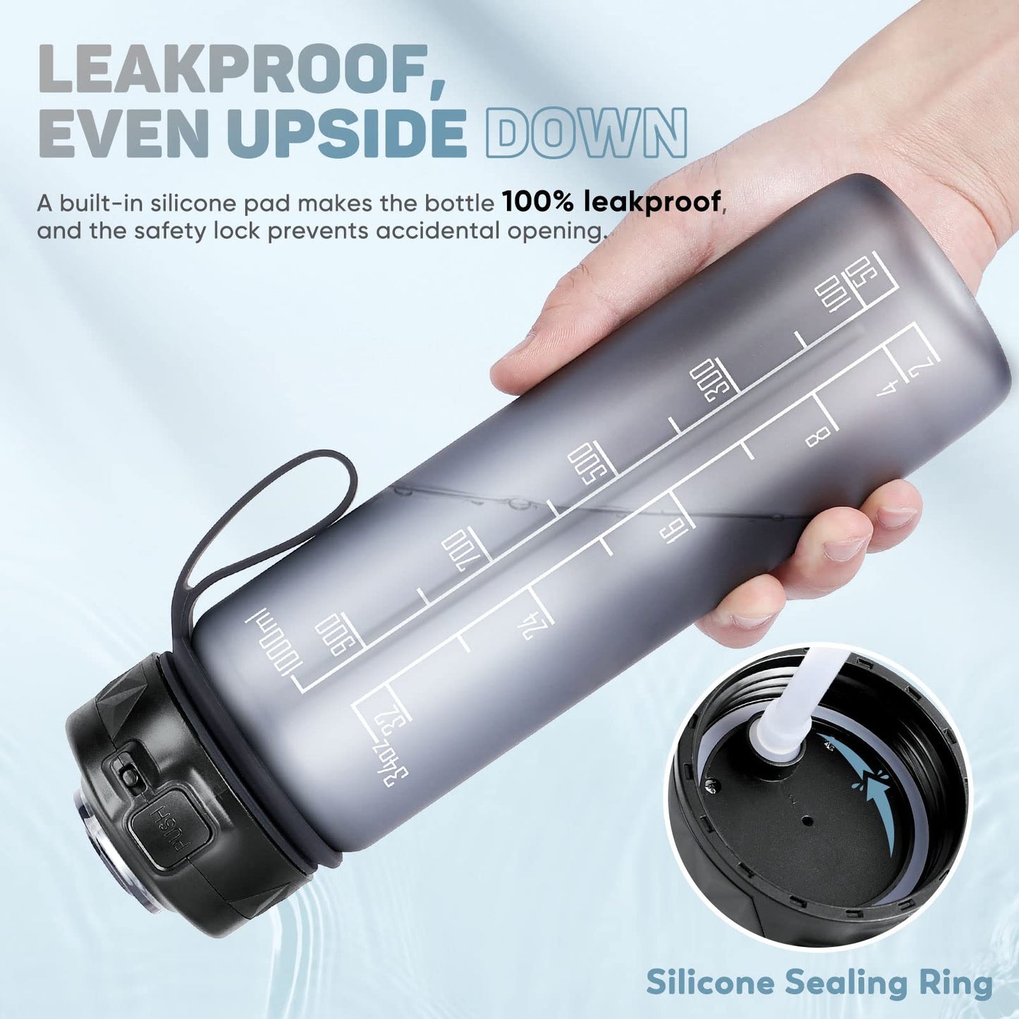 FULDENT Sports Water Bottle 1L Leakproof Design Water Bottle, BPA Free Tritan Plastic Drinking Bottle for Teenager, Adult, Sports, Hiking, Gym, Fitness, Outdoor, Cycling, School & Office