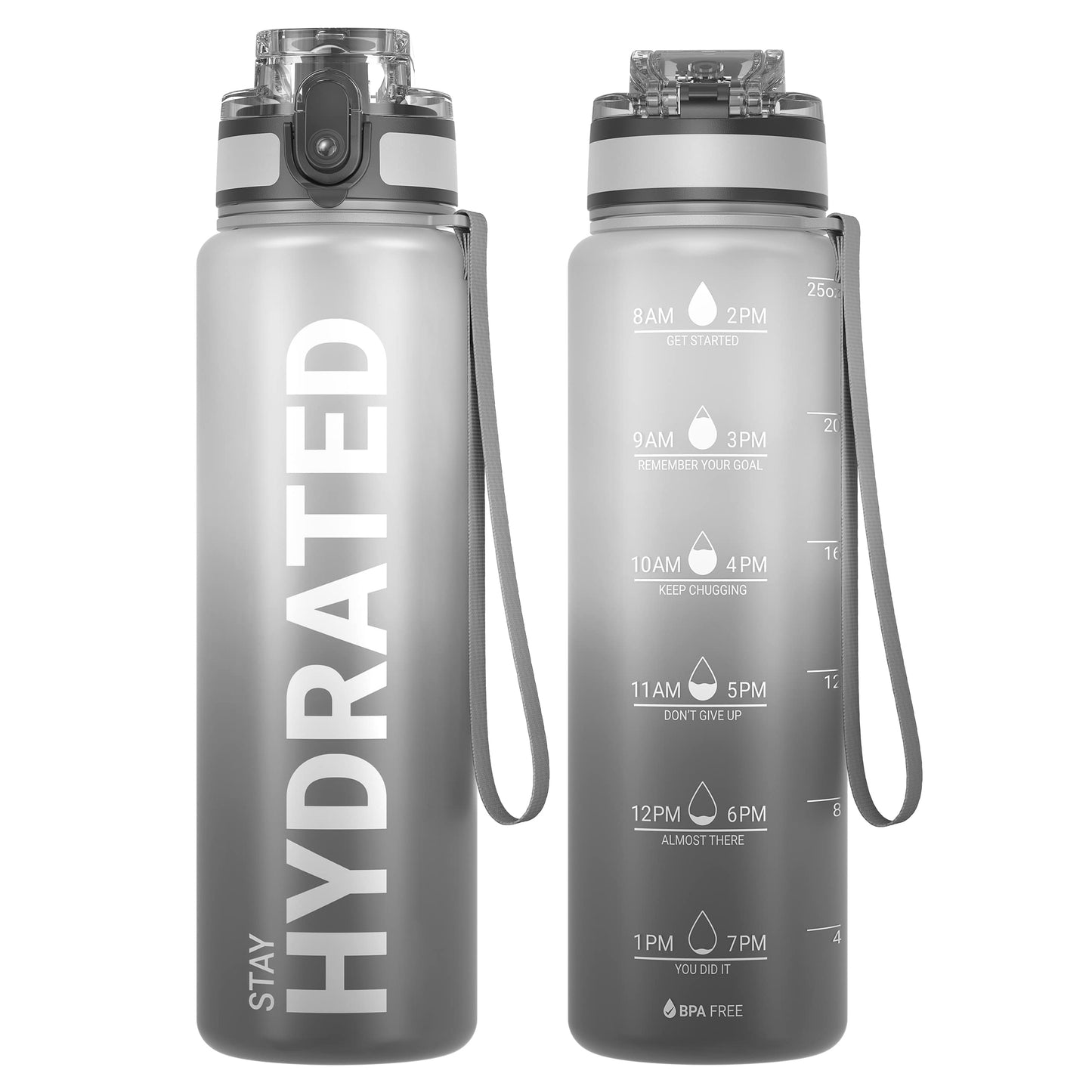 Sahara Sailor Leakproof Water Bottle 1L/500ML/750ML, Tritan BPA Free Motivational Sport Drinks Bottle with Clear Time Marker, Lock Cover, Easy Clean Brush, Durable for Gym, School, Cycling (1 Bottle)