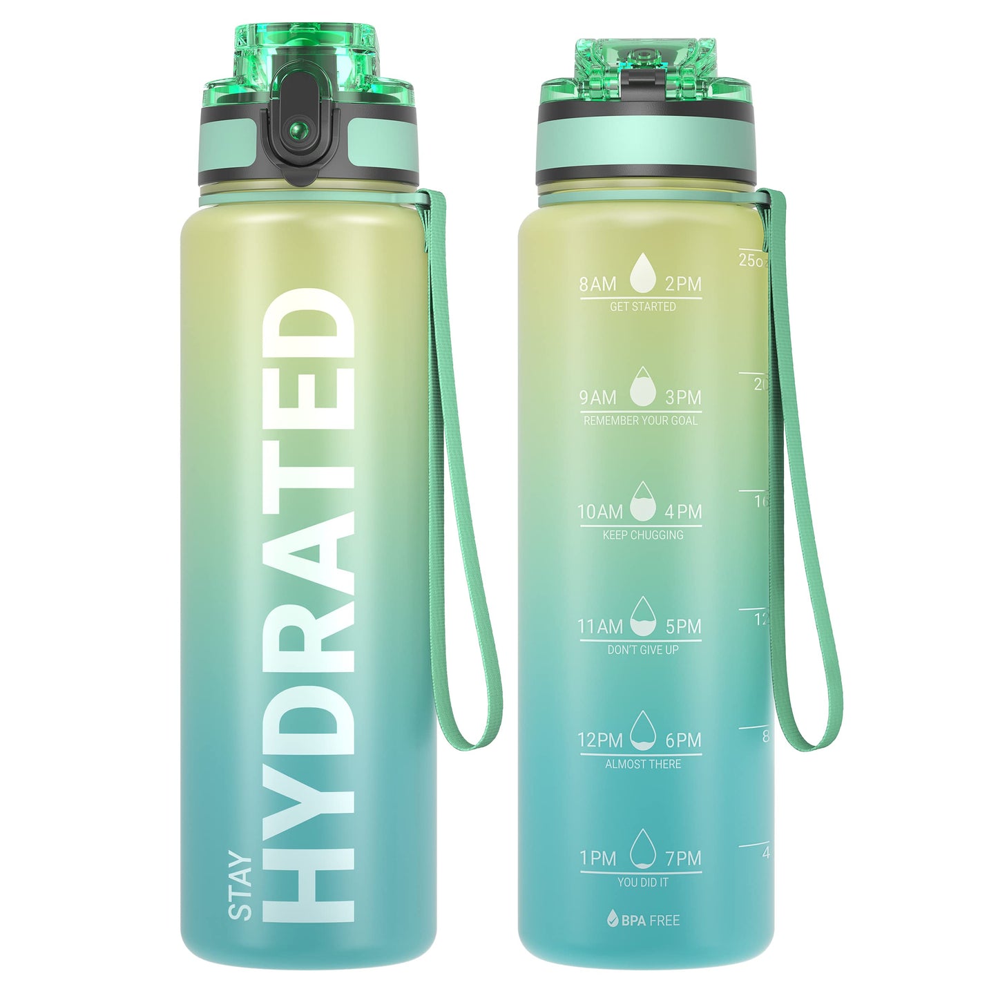 Sahara Sailor Leakproof Water Bottle 1L/500ML/750ML, Tritan BPA Free Motivational Sport Drinks Bottle with Clear Time Marker, Lock Cover, Easy Clean Brush, Durable for Gym, School, Cycling (1 Bottle)