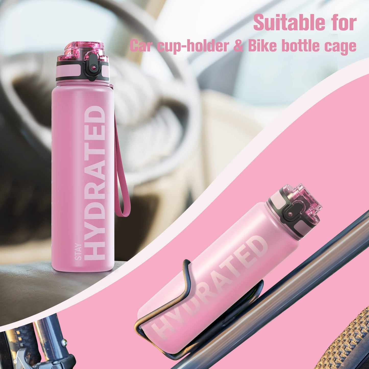 Sahara Sailor Leakproof Water Bottle 1L/500ML/750ML, Tritan BPA Free Motivational Sport Drinks Bottle with Clear Time Marker, Lock Cover, Easy Clean Brush, Durable for Gym, School, Cycling (1 Bottle)