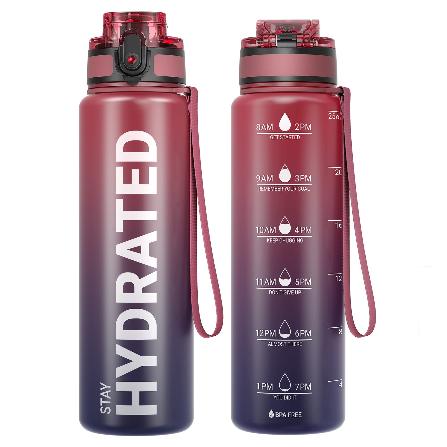 Sahara Sailor Leakproof Water Bottle 1L/500ML/750ML, Tritan BPA Free Motivational Sport Drinks Bottle with Clear Time Marker, Lock Cover, Easy Clean Brush, Durable for Gym, School, Cycling (1 Bottle)