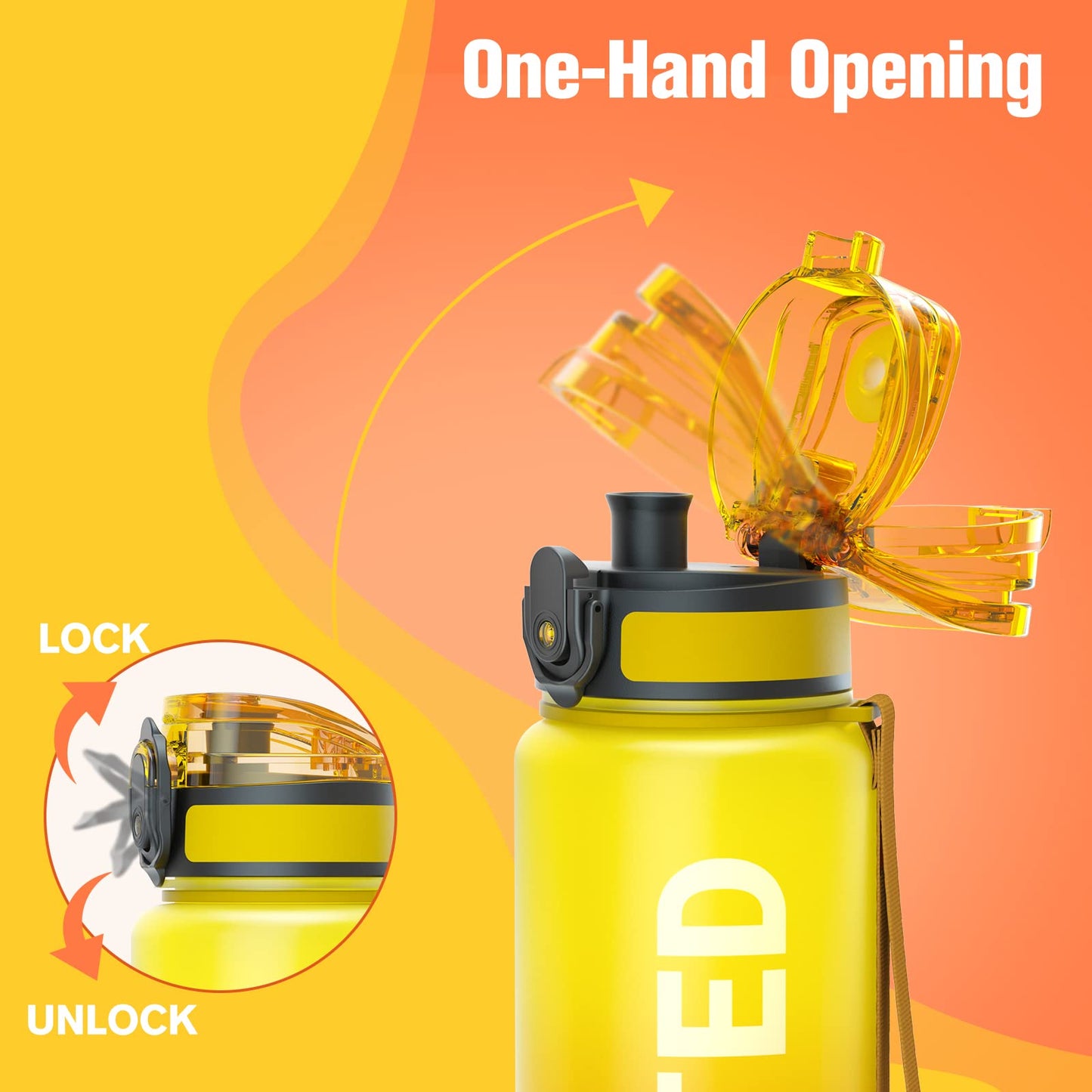 Sahara Sailor Leakproof Water Bottle 1L/500ML/750ML, Tritan BPA Free Motivational Sport Drinks Bottle with Clear Time Marker, Lock Cover, Easy Clean Brush, Durable for Gym, School, Cycling (1 Bottle)