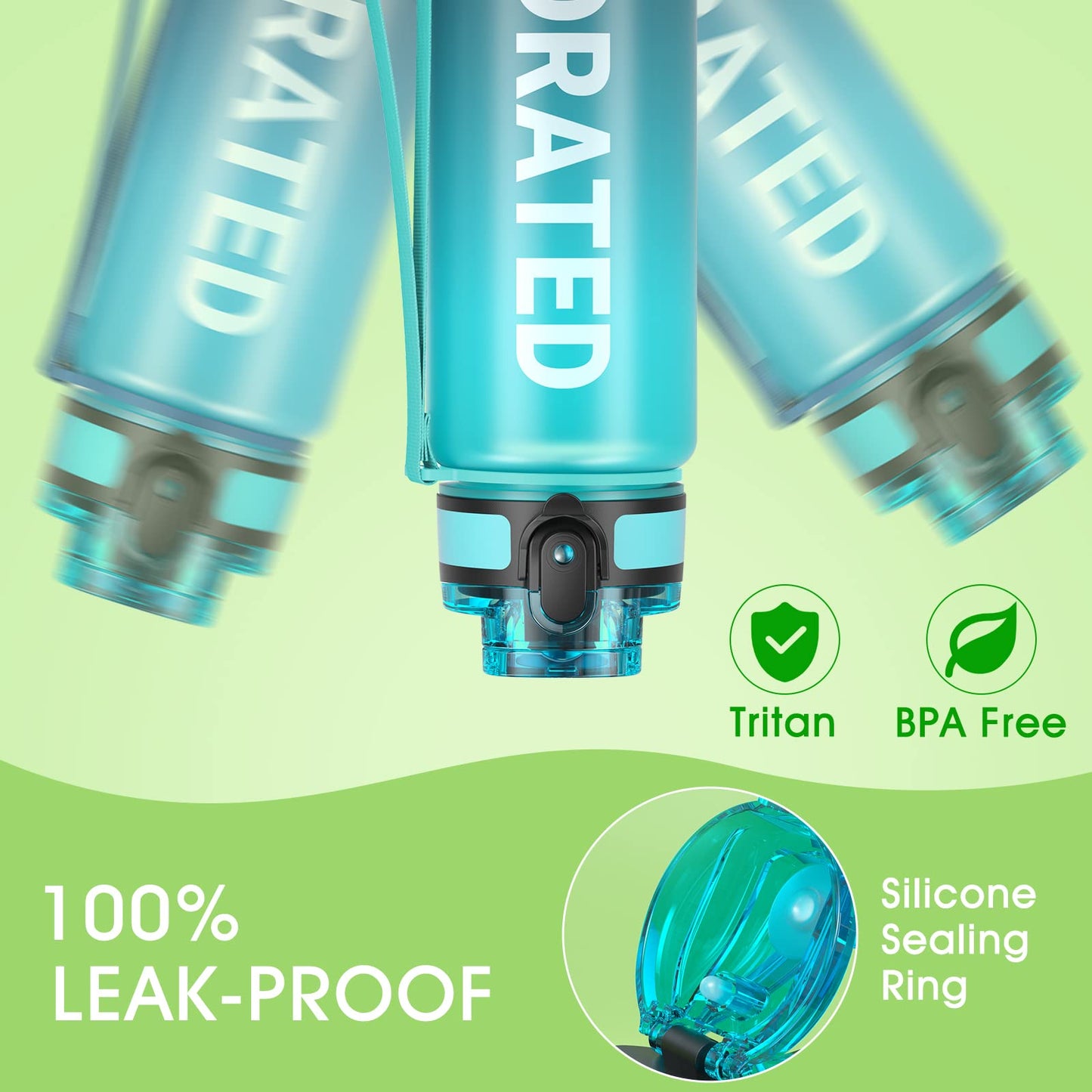 Sahara Sailor Leakproof Water Bottle 1L/500ML/750ML, Tritan BPA Free Motivational Sport Drinks Bottle with Clear Time Marker, Lock Cover, Easy Clean Brush, Durable for Gym, School, Cycling (1 Bottle)