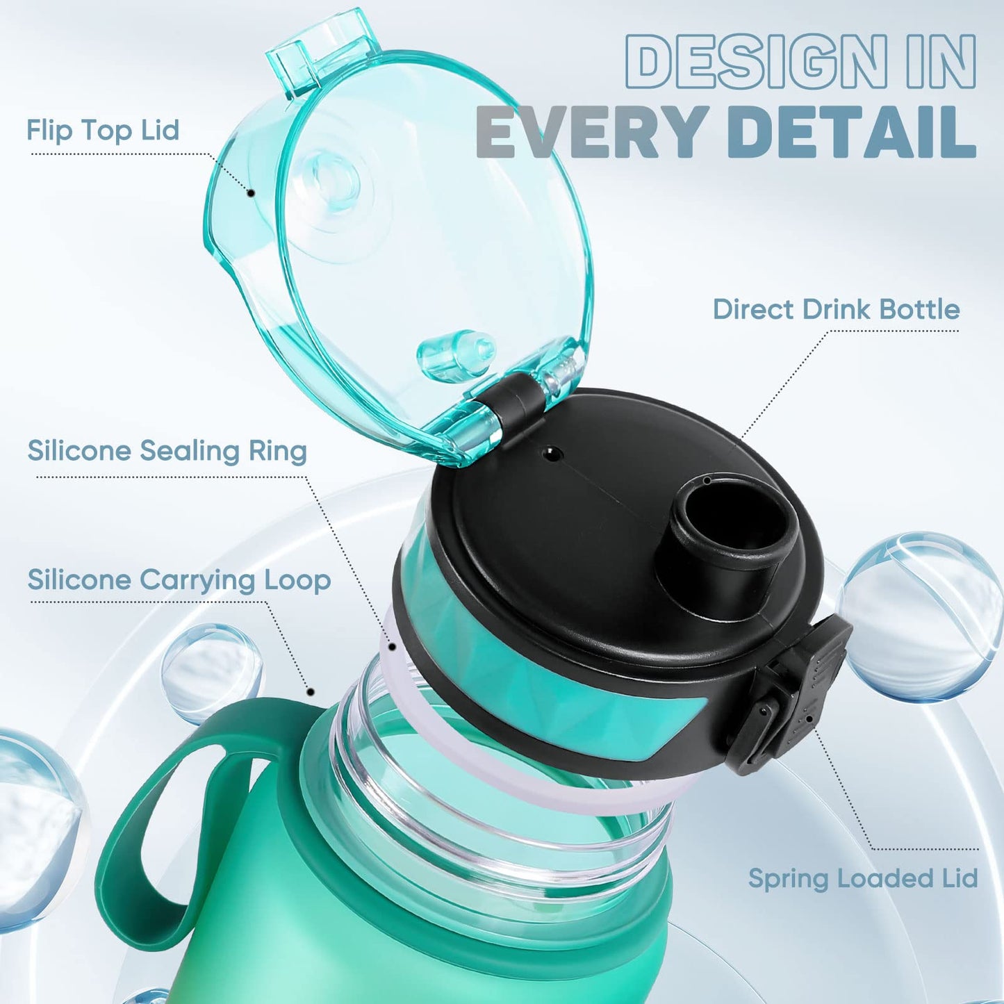 FULDENT Sports Water Bottle 1L Leakproof Design Water Bottle, BPA Free Tritan Plastic Drinking Bottle for Teenager, Adult, Sports, Hiking, Gym, Fitness, Outdoor, Cycling, School & Office