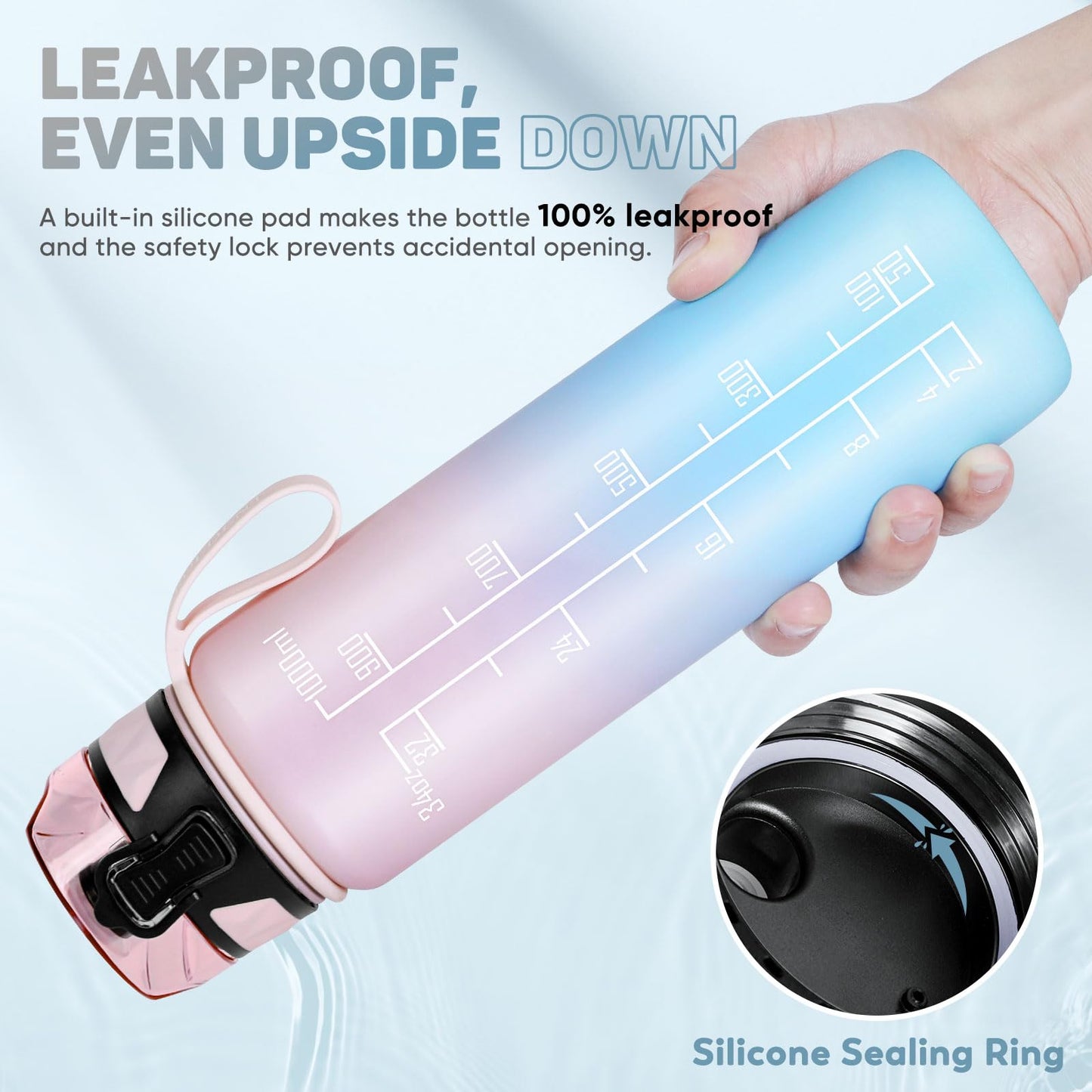 FULDENT Sports Water Bottle 1L Leakproof Design Water Bottle, BPA Free Tritan Plastic Drinking Bottle for Teenager, Adult, Sports, Hiking, Gym, Fitness, Outdoor, Cycling, School & Office