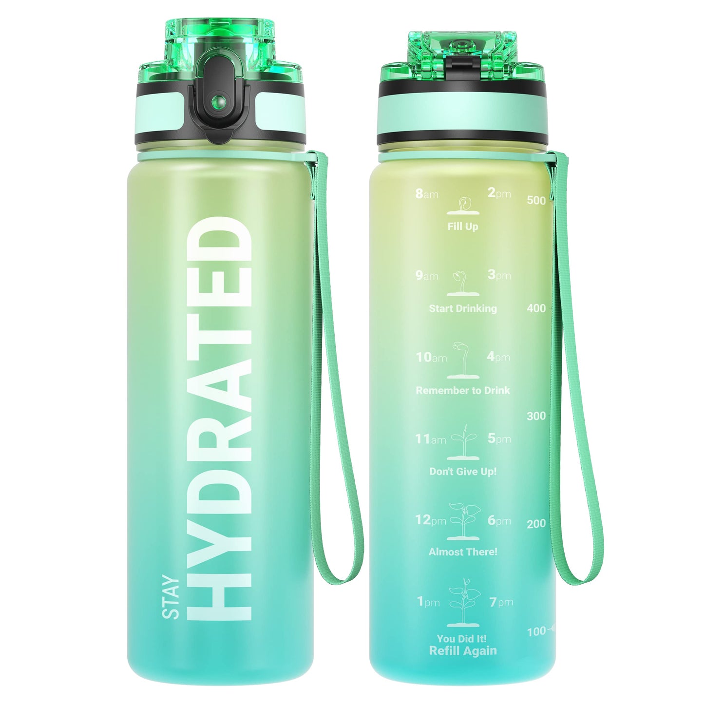 Sahara Sailor Leakproof Water Bottle 1L/500ML/750ML, Tritan BPA Free Motivational Sport Drinks Bottle with Clear Time Marker, Lock Cover, Easy Clean Brush, Durable for Gym, School, Cycling (1 Bottle)