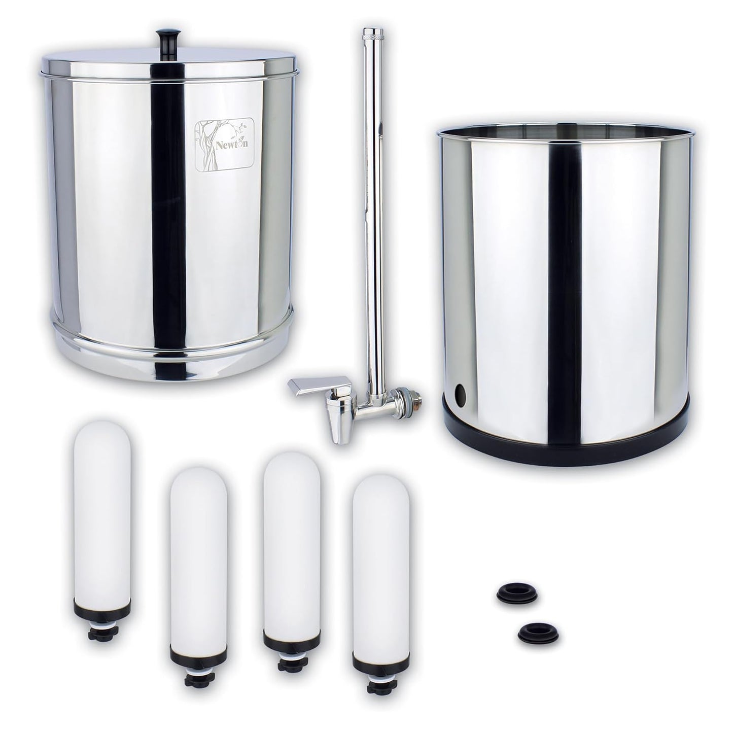 NEWTON Premium Gravity Water Filter System with Heavy Metal and Fluoride Removal | Reduces Limescale | 12L Capacity System with 2x Filter Candles, Stainless Steel Stand & Sight Glass Tap