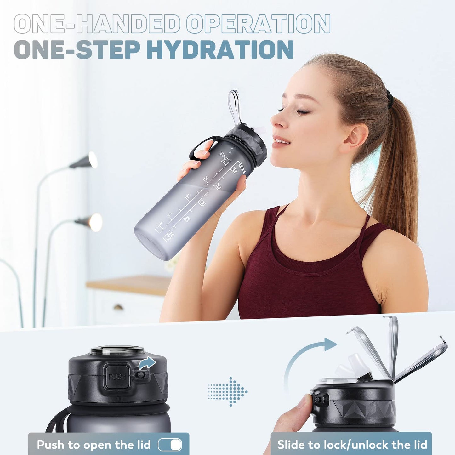 FULDENT Sports Water Bottle 1L Leakproof Design Water Bottle, BPA Free Tritan Plastic Drinking Bottle for Teenager, Adult, Sports, Hiking, Gym, Fitness, Outdoor, Cycling, School & Office