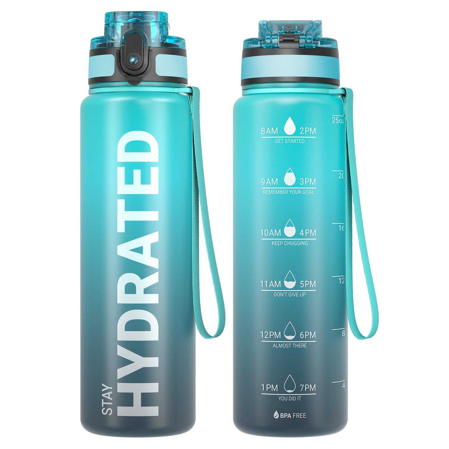 Sahara Sailor Leakproof Water Bottle 1L/500ML/750ML, Tritan BPA Free Motivational Sport Drinks Bottle with Clear Time Marker, Lock Cover, Easy Clean Brush, Durable for Gym, School, Cycling (1 Bottle)