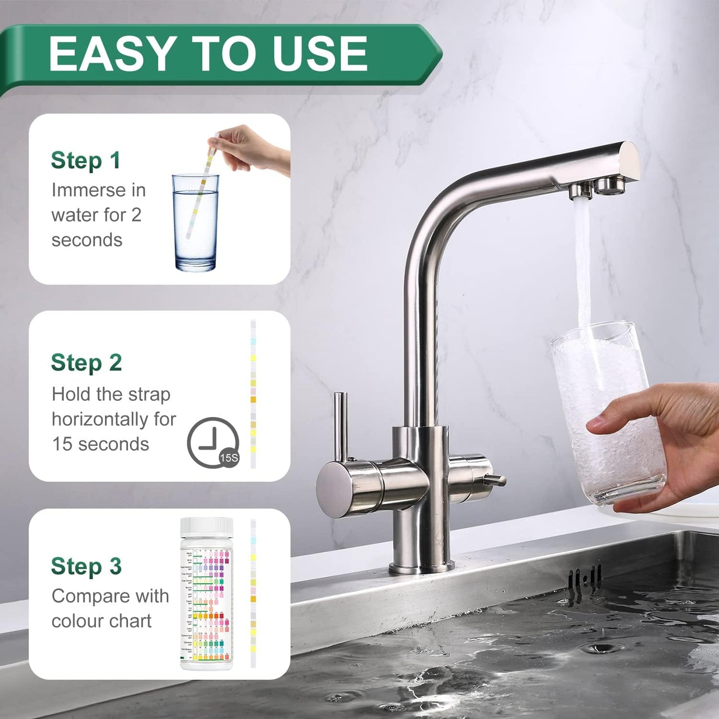 TESPERT Water Testing Kits for Drinking Water 125 Strips - 16 in 1 Drinking Water Test Kit - Water Test Strips with Hardness, Lead, Iron, Copper