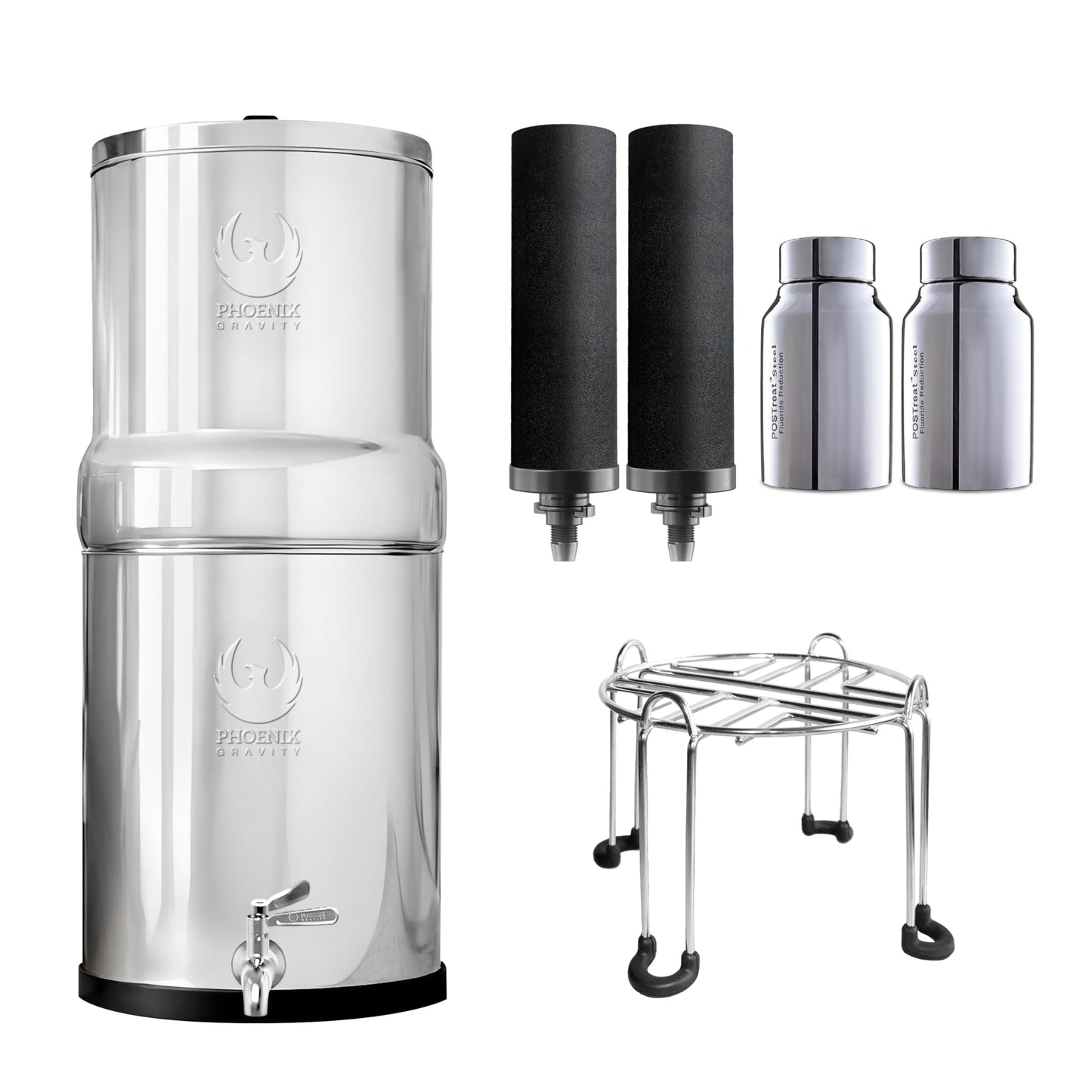 PHOENIX GRAVITY 6-Litre NSF Certified AISI 304 Stainless Steel Countertop Water Filter System with 2 Smart (Black) Carbon Filter Elements & Free Stainless Steel Water Tap (6 L)