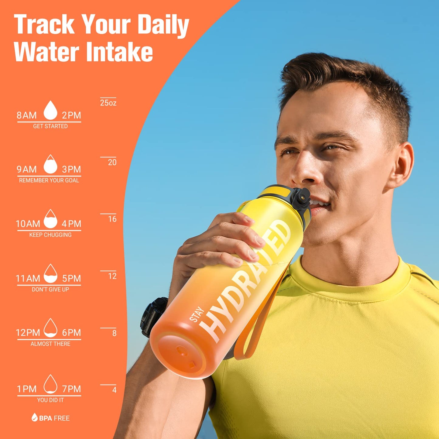 Sahara Sailor Leakproof Water Bottle 1L/500ML/750ML, Tritan BPA Free Motivational Sport Drinks Bottle with Clear Time Marker, Lock Cover, Easy Clean Brush, Durable for Gym, School, Cycling (1 Bottle)